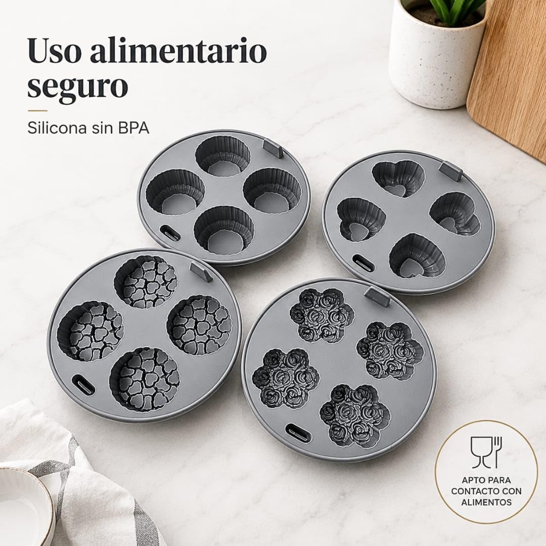 Pack 4 Moldes Silicona Freidora de Aire y Horno Redondos Ø19 cm, – Accesorios Air Fryer Reutilizables con Formas – Moldes antiadherentes sin BPA, Aptos Horno y lavavajillas |