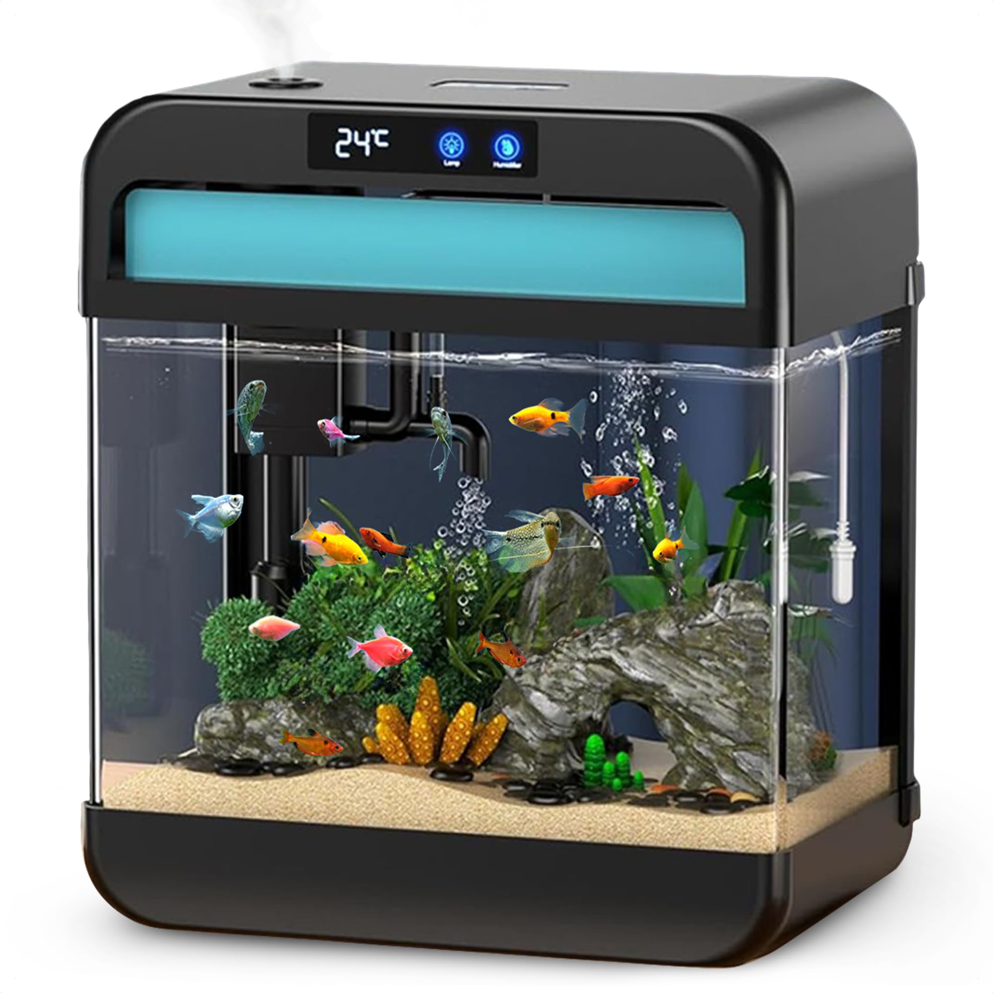 Selbstreinigendes Aquarium 26L Komplettset Nano Aquarium mit 3-in-1 Filter, LED Beleuchtung und Touch Display, integrierter Luftbefeuchter zur Unterstützung der Wasserqualität im Aquarium