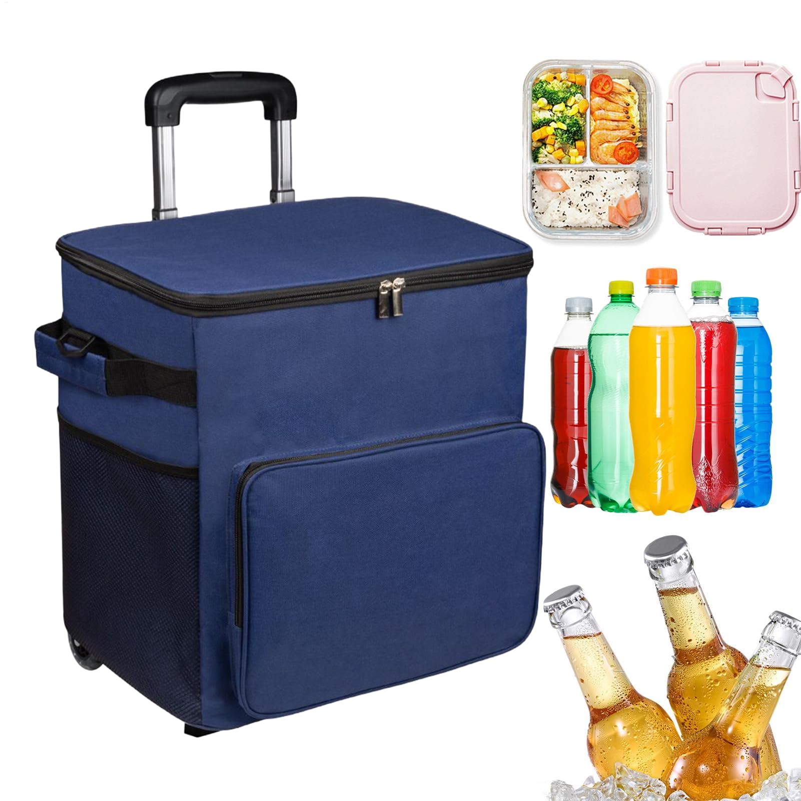Carrello refrigerante con ruote, 35 l, a tenuta stagna, 80 x 32 x 28 cm, design trolley con manico, portatile, per viaggi, picnic, patio, all'aperto, campeggio
