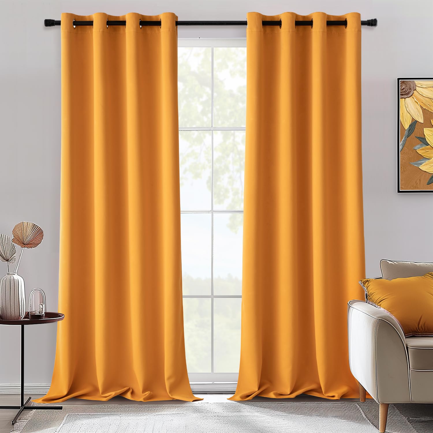 Rideaux occultants 140x260 cm moutarde lot de 2 pièces pour salon