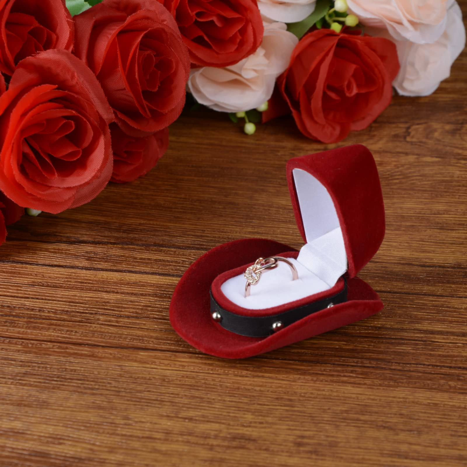 ZORZA Cowboy Hat Ring Box - 2-Pack Vintage Velvet Jewelry Box For Engagement & Wedding Rings
