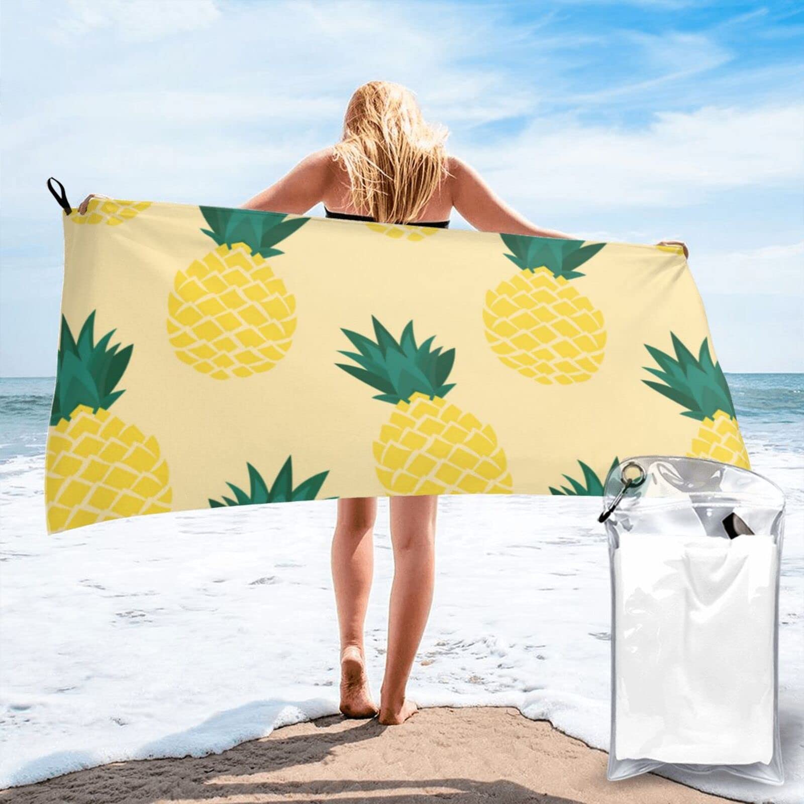 Lawenp Summer Pine Pattern Microfiber Beach Towel Adults Large Quick Drying Bath Towel Travel Towels with Pouch 31.5"x63"