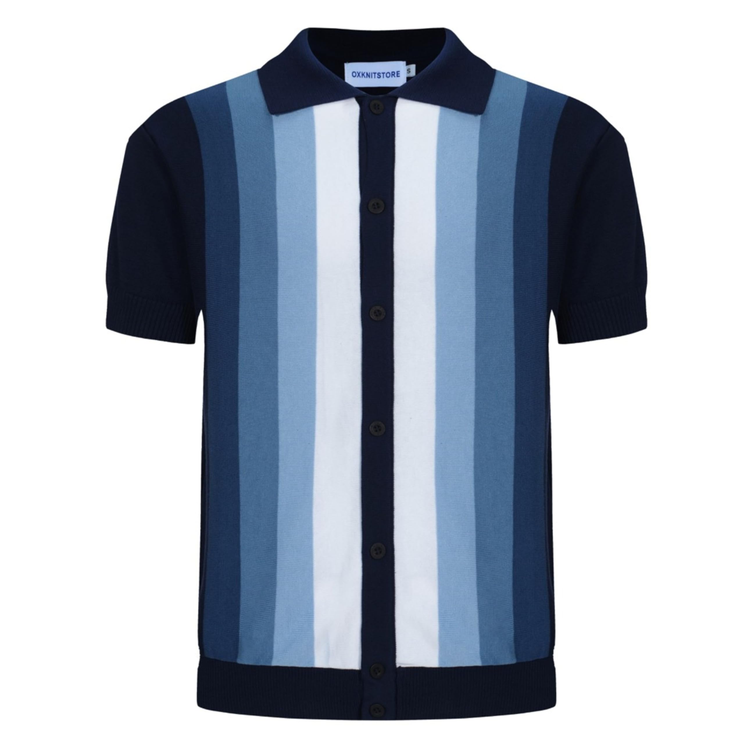 OXKNIT - Polo de punto retro a rayas para hombre, estilo vintage de los años 60, con botones clásicos