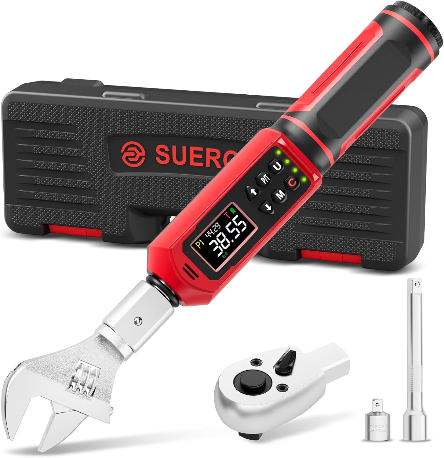 Adjustable Digital Torque Wrench 0.66-44.29Ft.Lb/0.9-60N.m,9x12 mm Open End Hvac Torque Wrench with 3/8 Drive Ratchet Head&42mm Jaw, Vibration, Buzzer,LED Notification for Split AC, Bike, Moto