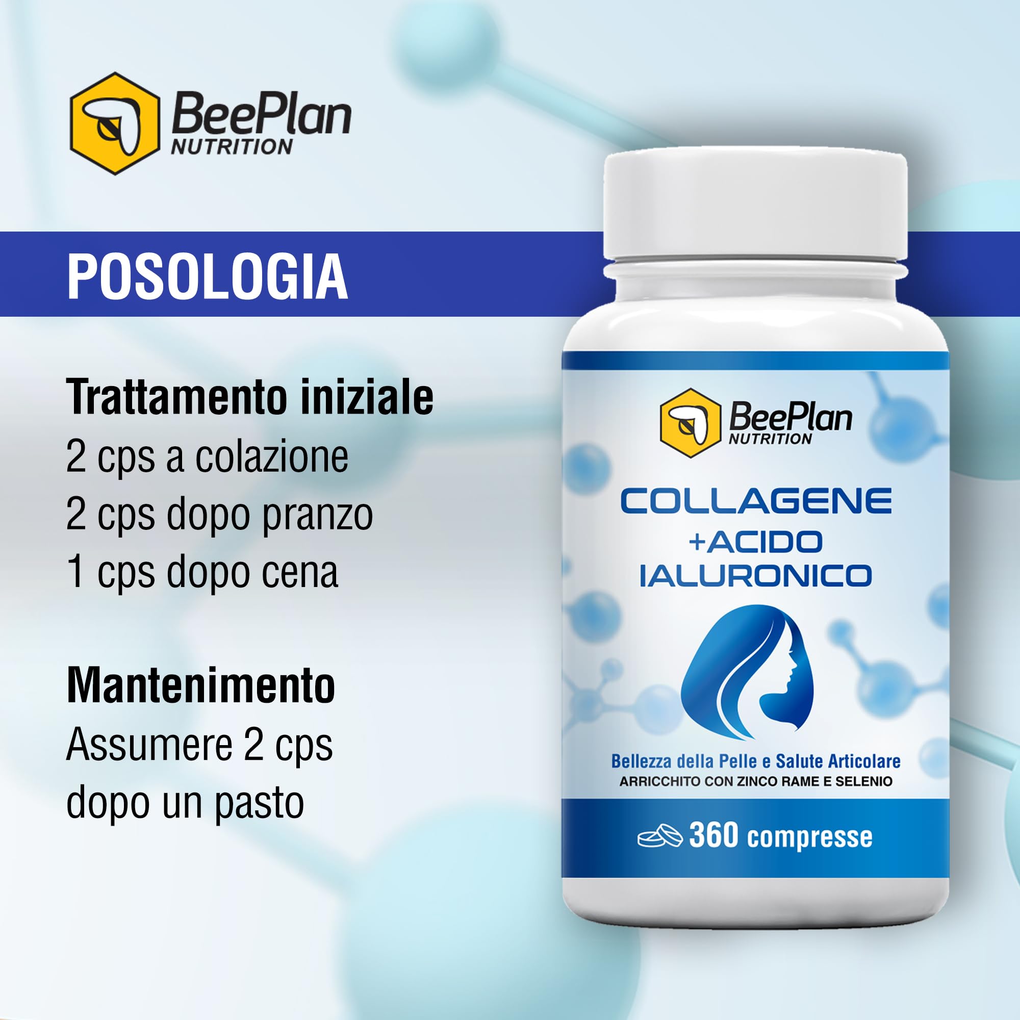 COLLAGENE 360 Compresse - Collagene Idrolizzato 2000 mg - Collagene e Acido Ialuronico - Pelle Luminosa, Articolazioni Sane e Ossa Forti - NUOVA Formula Potenziata - Made in Italy