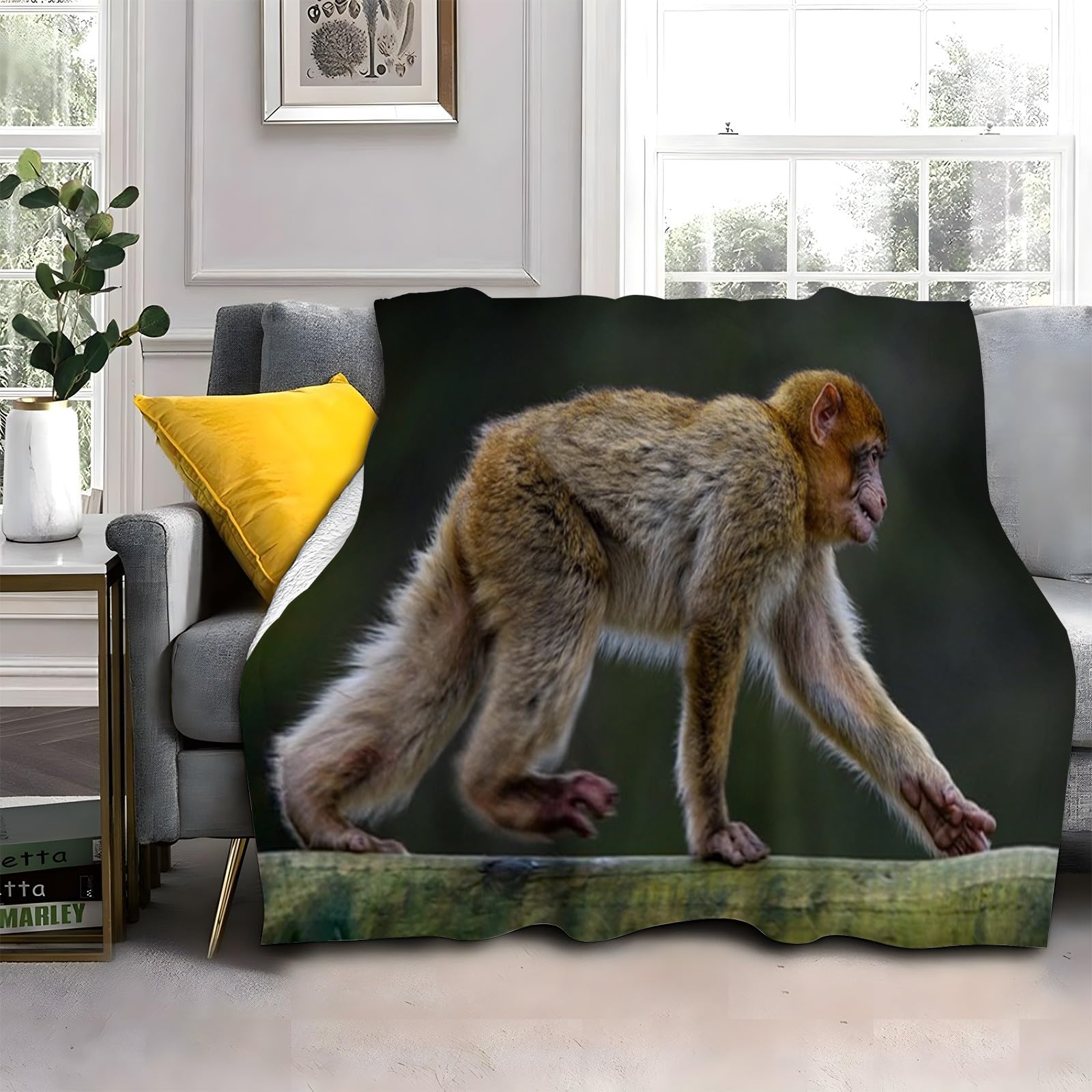 LLSZAHD Brown Monkey Blanket Animals Lightweight Washable Breathable Throws Blankets 40"x50", Single Size Fluffy Blanket Suitable for Kids Adults - All Seasons (101x128cm)
