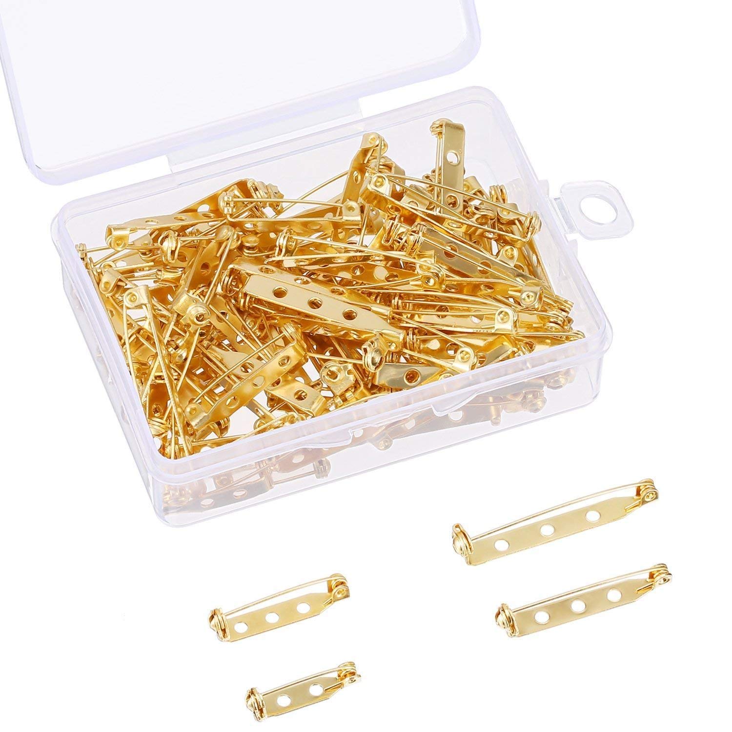 HUI JIN Bar Pins Brooch Pin Backs Safety Pins with Plastic Box,Pack of 1 Box