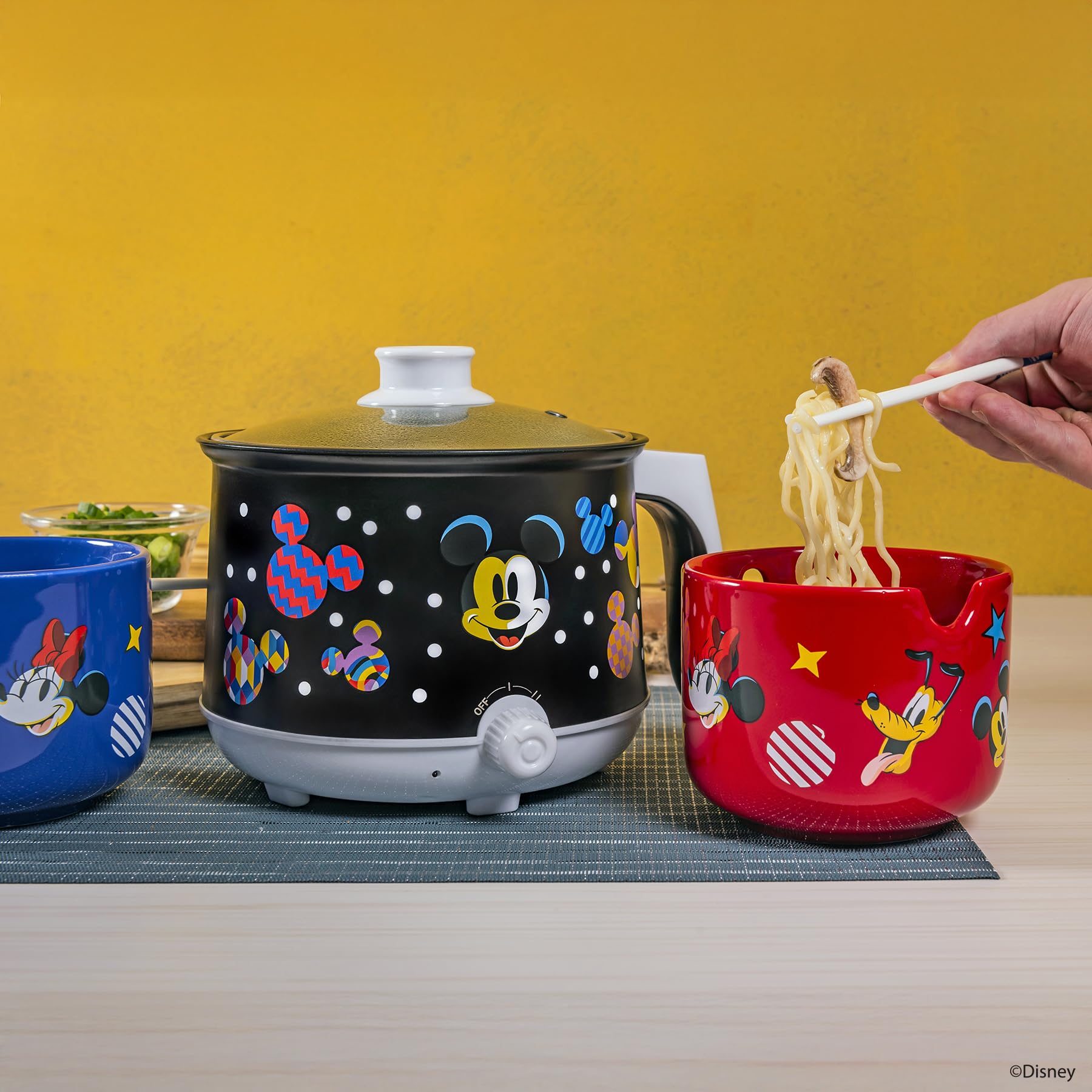 Uncanny Brands Disney Mickey Mouse Hot Pot with Ramen Bowls - Cook with Your Favorite Disney Character