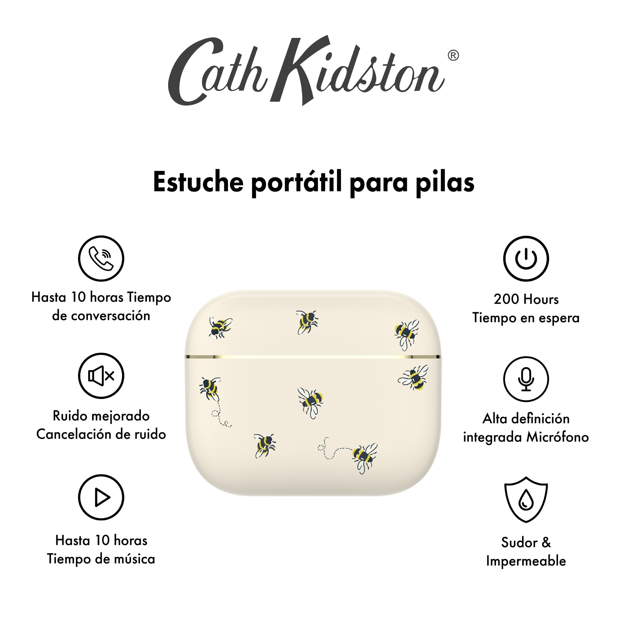 VQ Cath Kidston Skylark TWS Auriculares Inalambricos Bluetooth 5.4 con Elegante Estampado Aplicado a Mano - Cascos Inalambricos con Reducción de Ruido ENC, Micrófono HD, Batería de 40 Horas