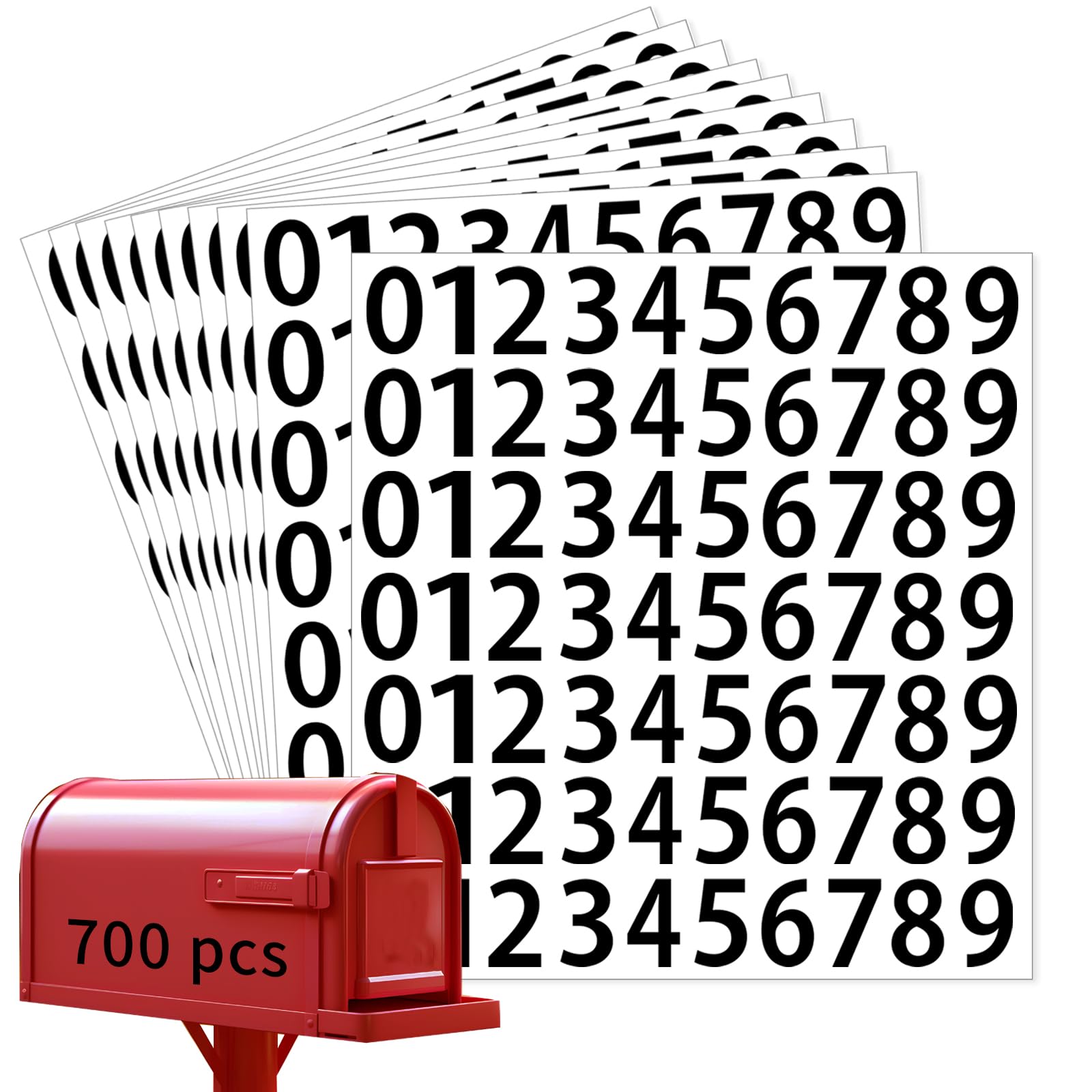 STARLIBOO 700 PCS Vinyl Number Stickers, 1" Waterproof, Consecutive 0-9, Self-Adhesive, Indoor/Outdoor (70 PCS Each, Black)