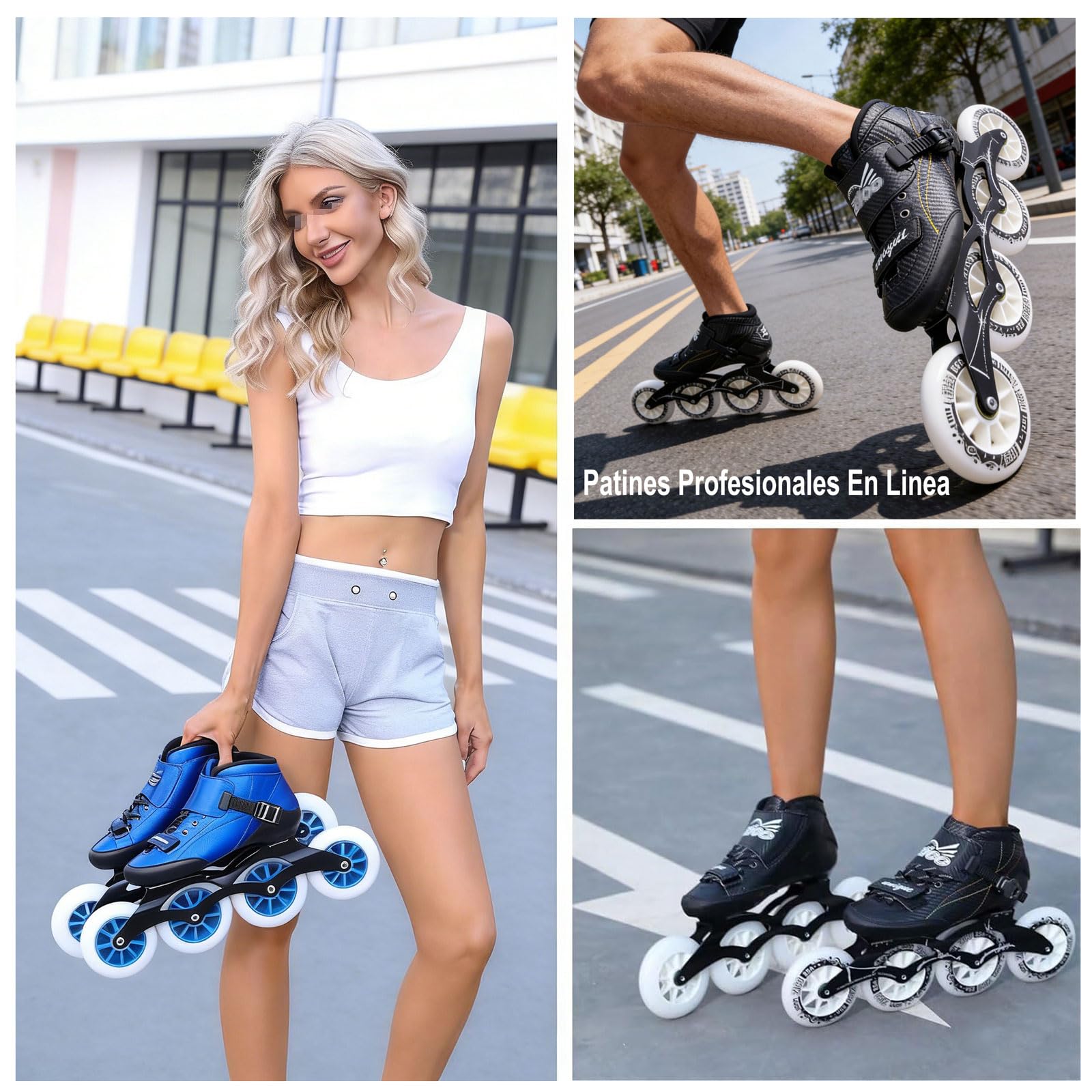 Patines En Linea Adulto, Patines De Velocidad Profesional De Fibra De Carbono para Exteriores, Patines De Ruedas Adulto Hombre Mujer, Ruedas De 110 Mm, Chasis De Aluminio Y Forro Transpirable