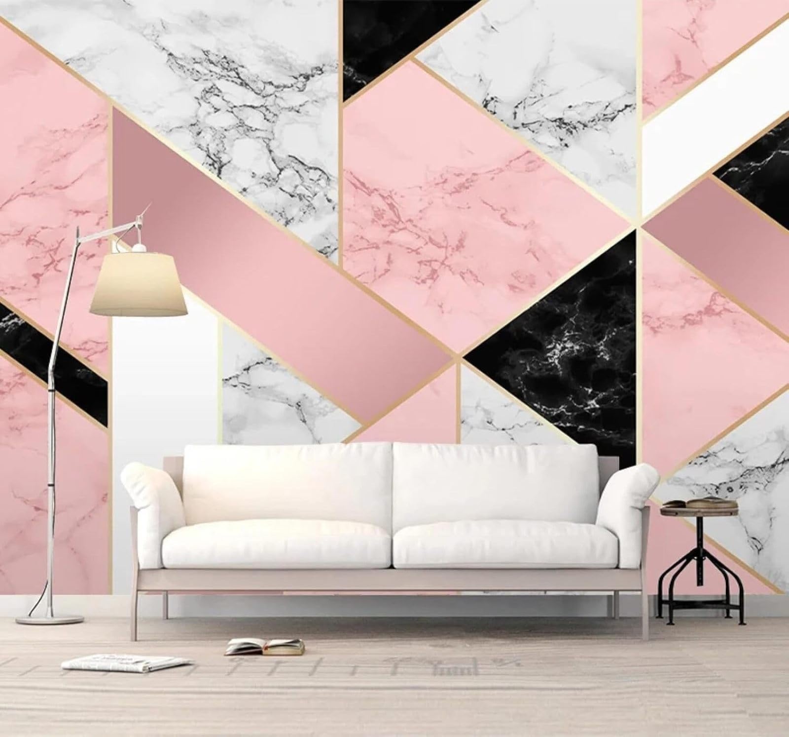 XLMING Pink Marble Effect Pattern Abstract Geometric 3D Wallpaper Silky Texture Home Study Office Grey Dining Room Sofa Bedroom Living Room TV Backdrop-400cm×280cm
