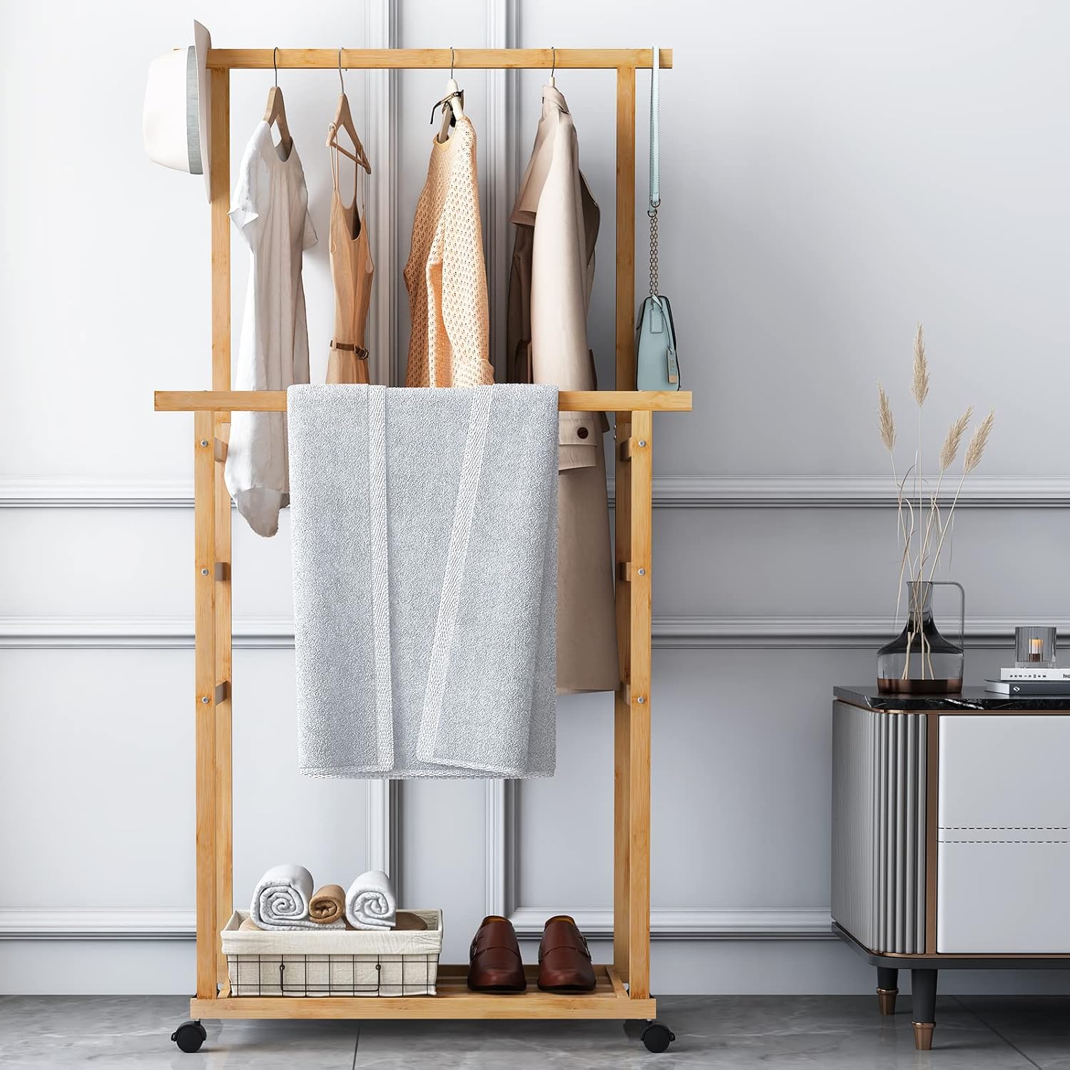Buy Wood Clothing Rack Rolling Kids Clothes Rack for Hanging Clothes ...