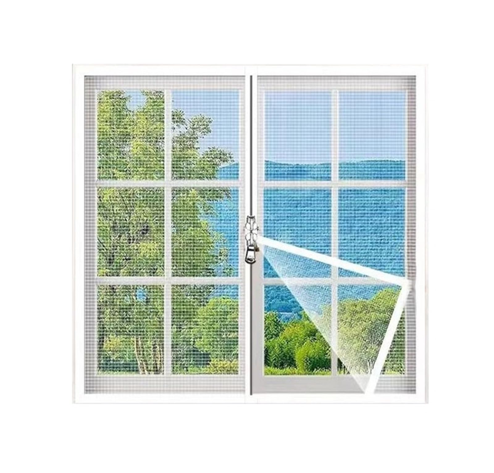 1pc Home White Mosquito Net Window Screen 2cm Self-Adhesive Tape Double Zipper Flexible Door Curtain(White - Width 90cm,Height 220cm)