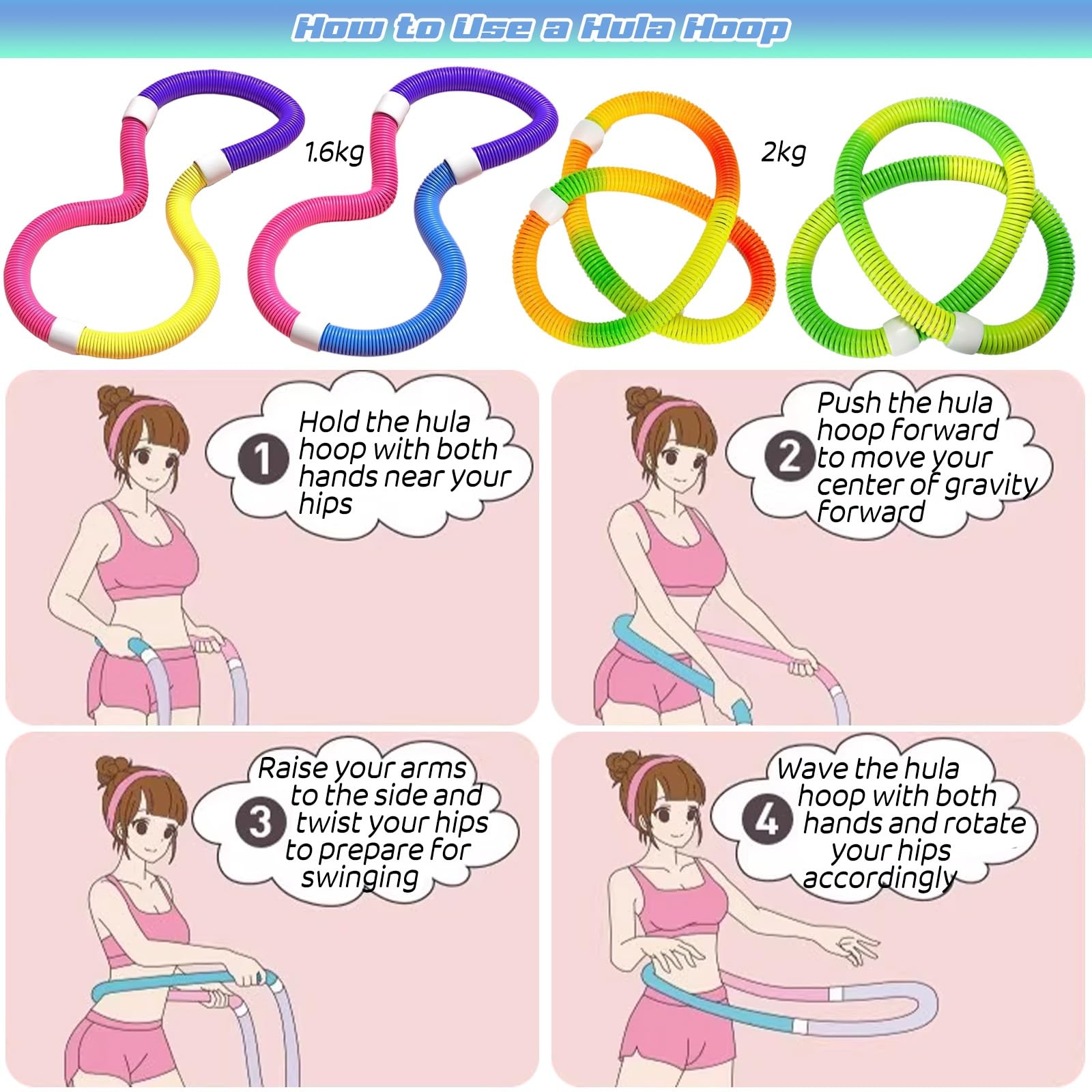 Hula Hoop per adulti, anello fitness pieghevole, design adatto alla vita, attrezzatura per esercizi ponderati, strumento dimagrante portatile per casa e viaggio