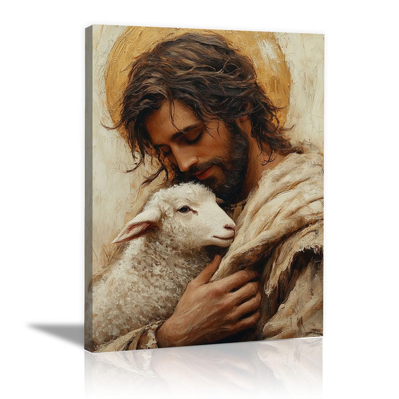QUSAAOU Jesus Canvas Wall Art Jesus Portrait Christian Religious Prints Painting for Bedroom Living Room Bedroom Hallway Home Decoration(cream)-50x70cm Framed