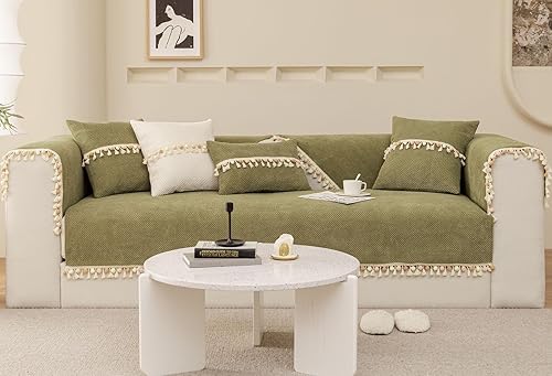 Miniatura 2 de vctops Funda de sofá bohemia con borlas con pompones, funda de sofá modular de pana súper suave, antideslizante, lavable, protector de muebles