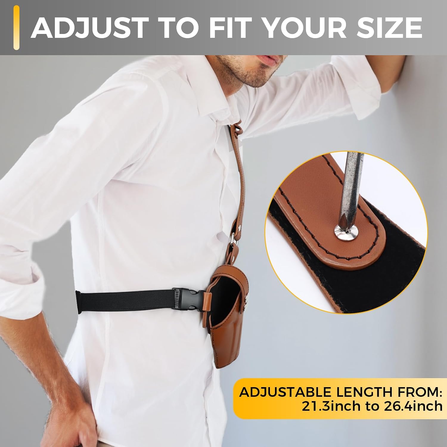 Adjustable Shoulder Holster for Men Universal Gun Holsters for Concealed Carry Leather Chest Holster with 7 Spare Bullet Holes Fits 1911, Glock 17/19/23, and Most Pistols (Right Hand Use)
