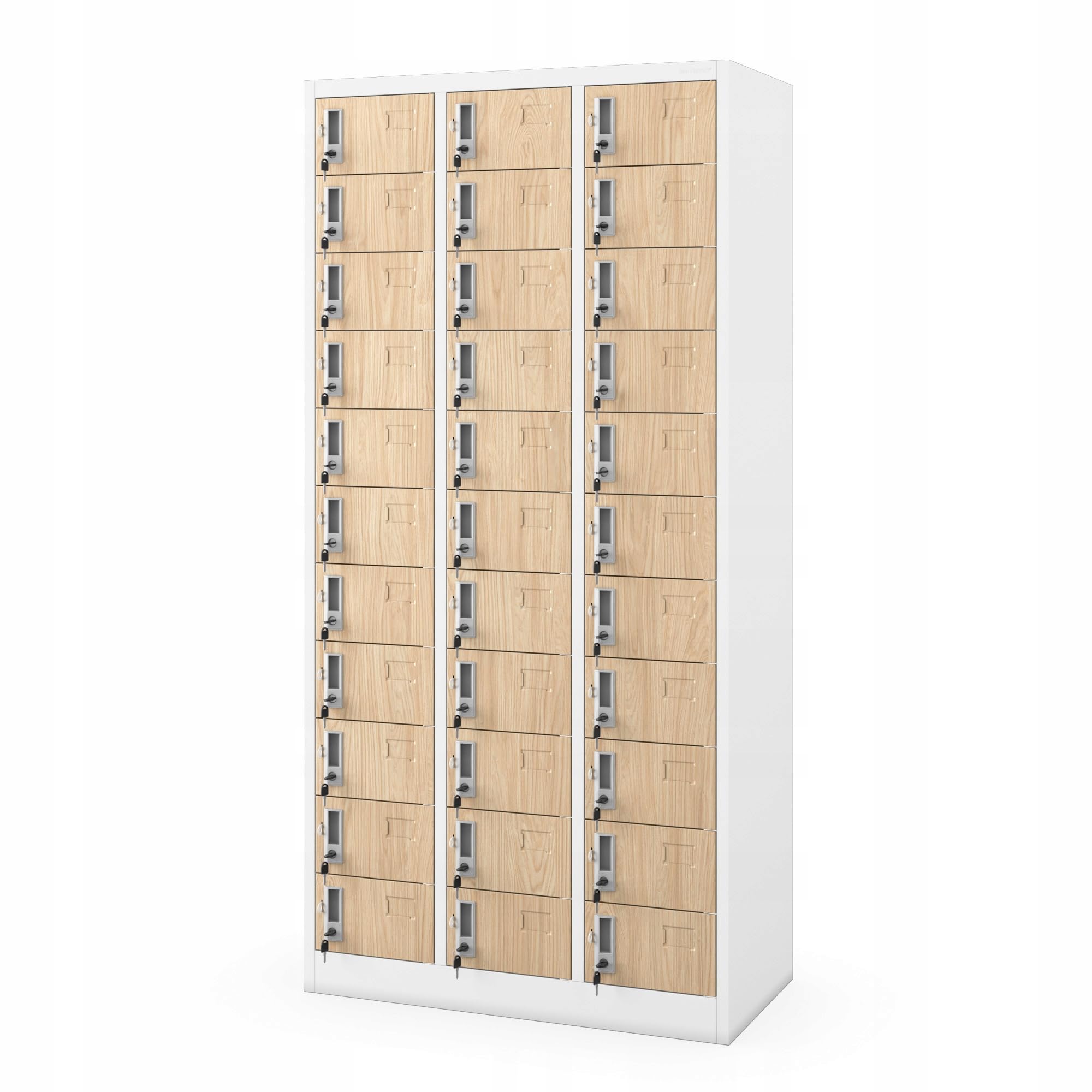 Jan Nowak Taquilla Vestuario 3B11A Armario Metalico con 33 Compartimentos Ranuras de ventilación Pintura en Polvo 185 cm x 90 cm x 45 cm (Blanco-Madera)