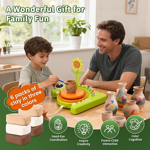 Miniatura 4 de HAYXUN Kit de rueda de cerámica de dinosaurio para niños, kit de artes y manualidades, juguetes para niños y niñas, kit de herramientas de rueda de