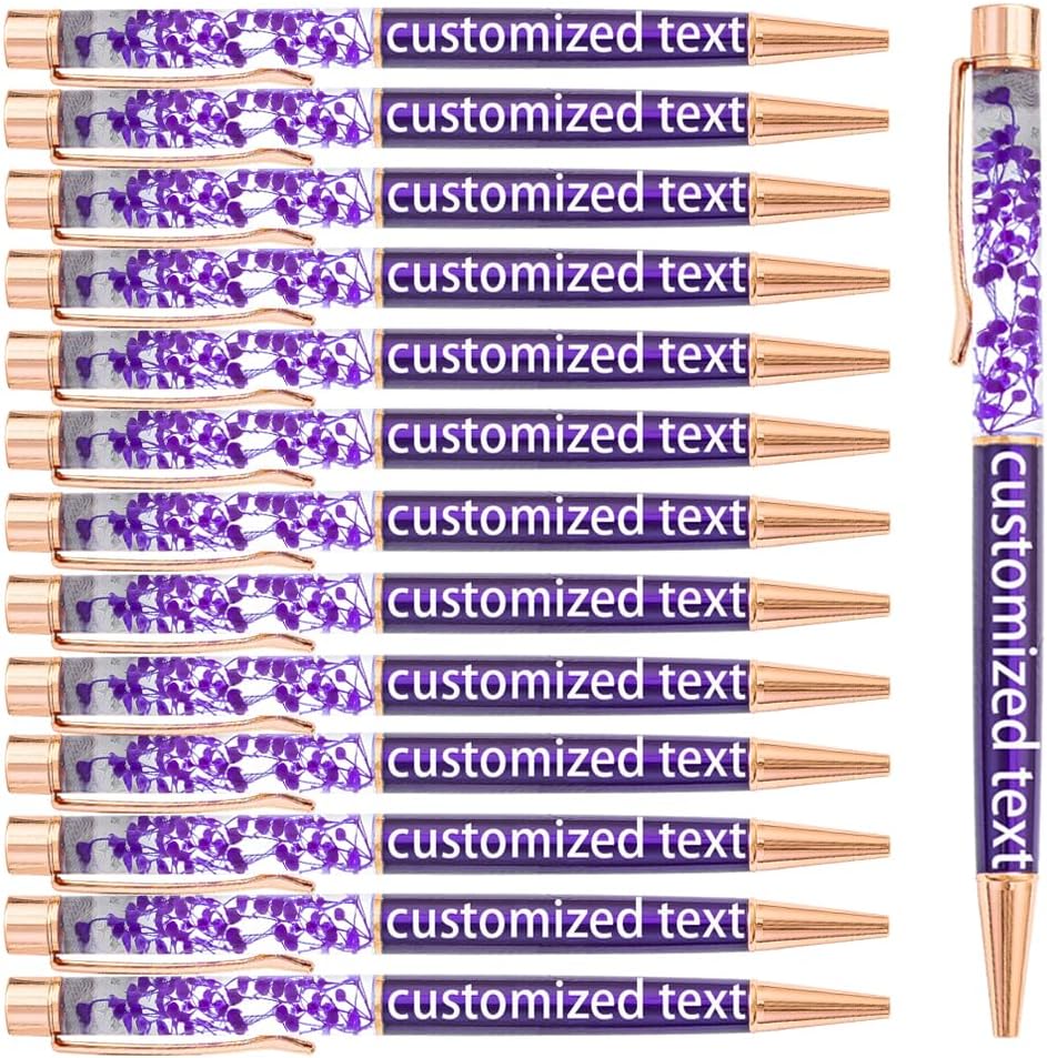 Personalized Bulk Metal Ballpoint Pen, Laser Engraved DIY Oil Infused Dry Flower, Rotating Core Smooth Writing for Business Office Gifts (deep purple,50)