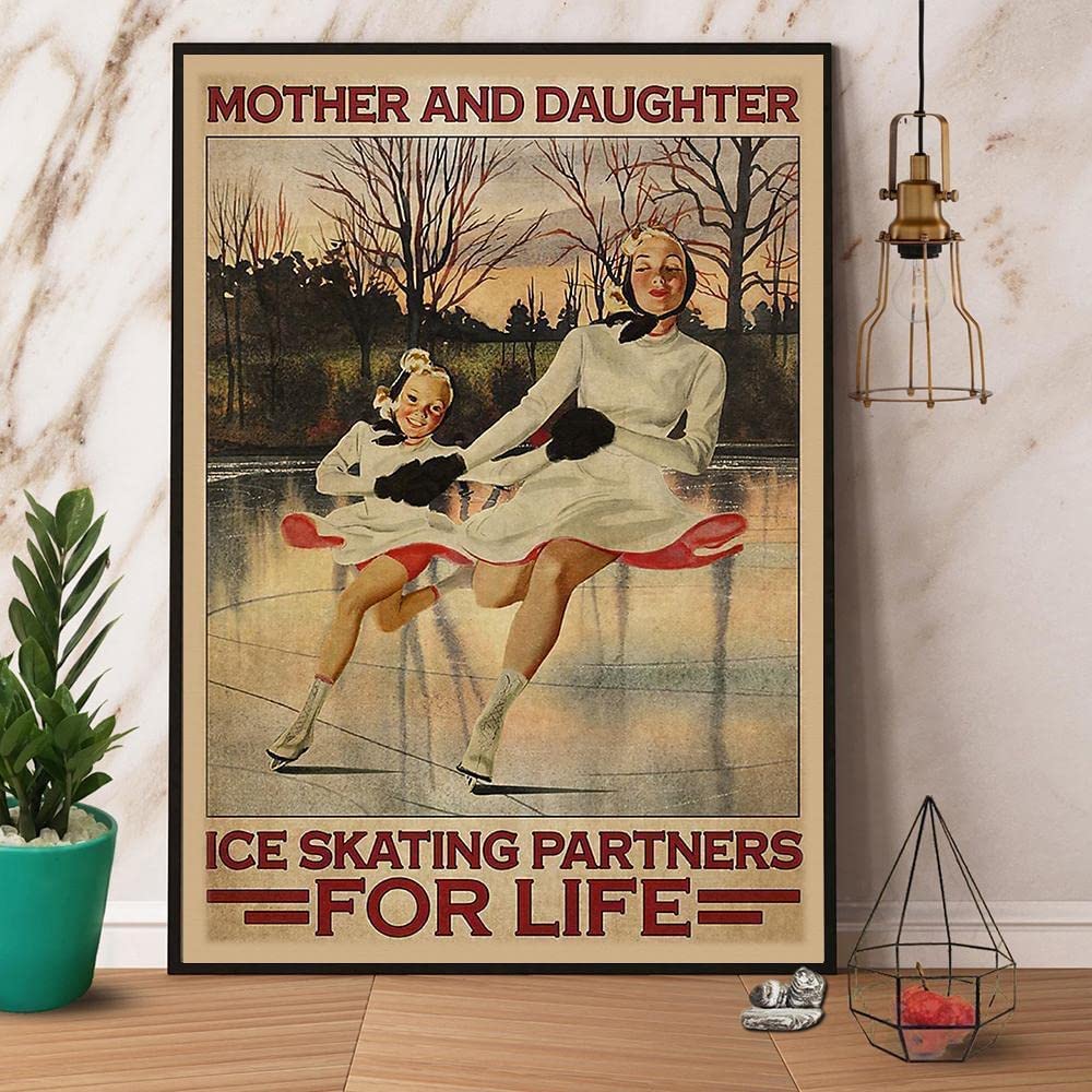 peiyeety Metal Sign Mother and Daughter Ice Skating Partners for Life Sign Vintage Funny Sign Retro Aluminum Aluminum Signs for Home Farm Garden Bar Bathroom Kitchen 8"x12"