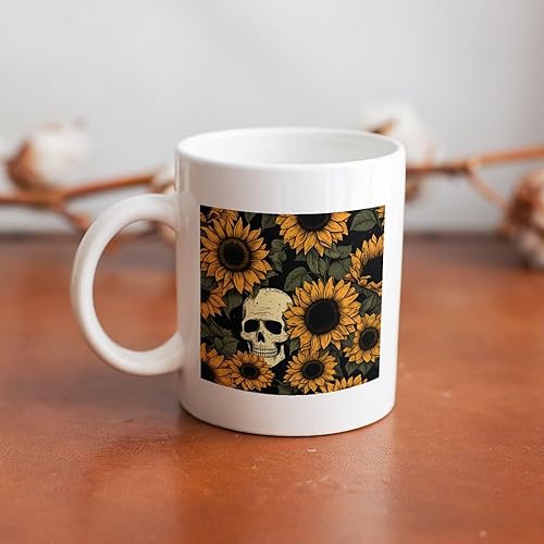 Miniatura 7 de Sunflower Skull Halloween Tazas Para Cafe De Ceramica Vintage Skeleton Hand Travel Mug Mothers Day Gift For Friends Custom Gifts for Anniversary
