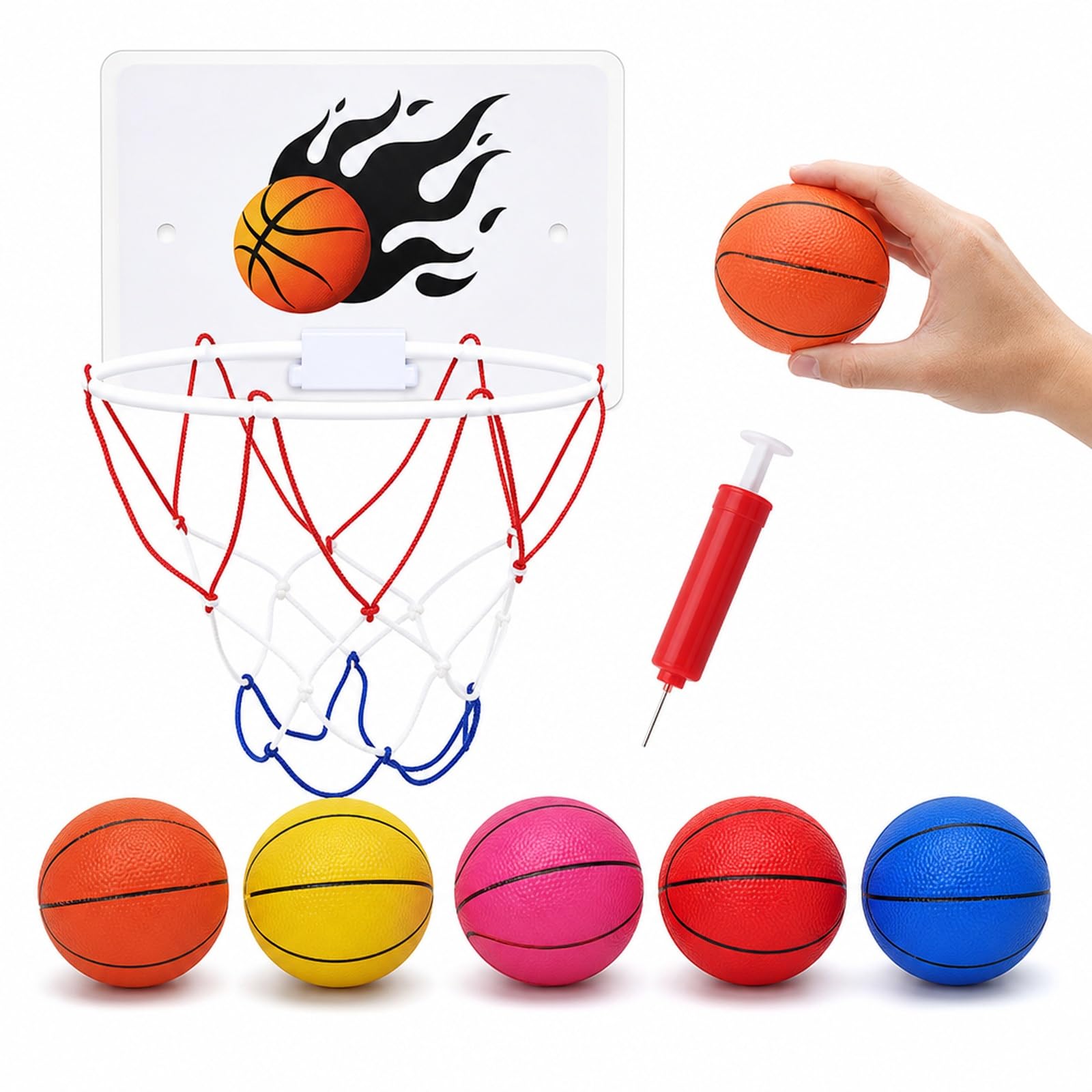ZZHLYQ 7 PCS Mini Basketball Hoop Set, Indoor Basketball Hoop With Suction Cup, 5 Balls, Air Pump Included