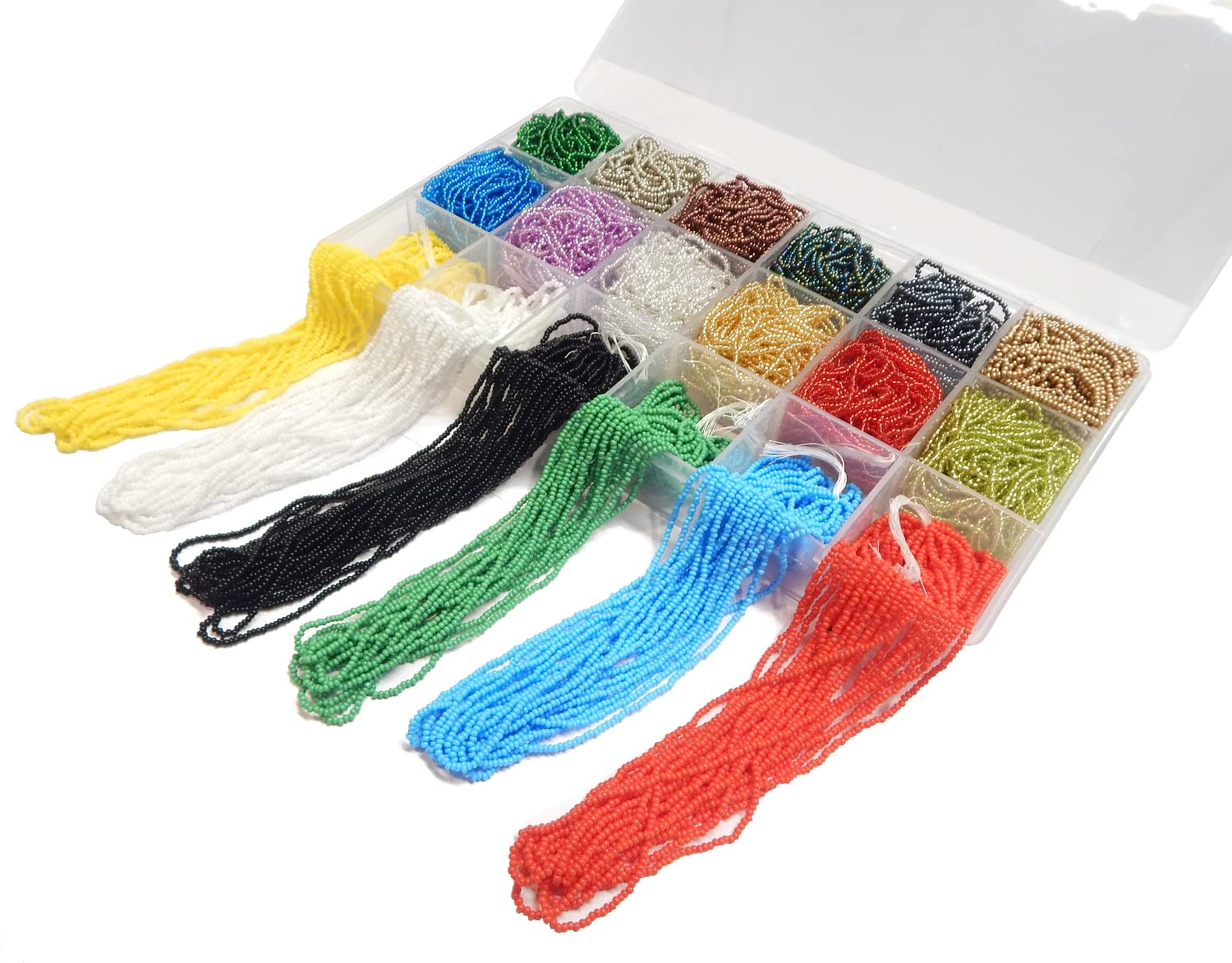 Perlin Cuentas de cristal indias para semillas, perlas pony, 2 mm, Preciosa Ornela, checas 11/0, en varias hebras, 18 colores, con caja de 81000 unidades