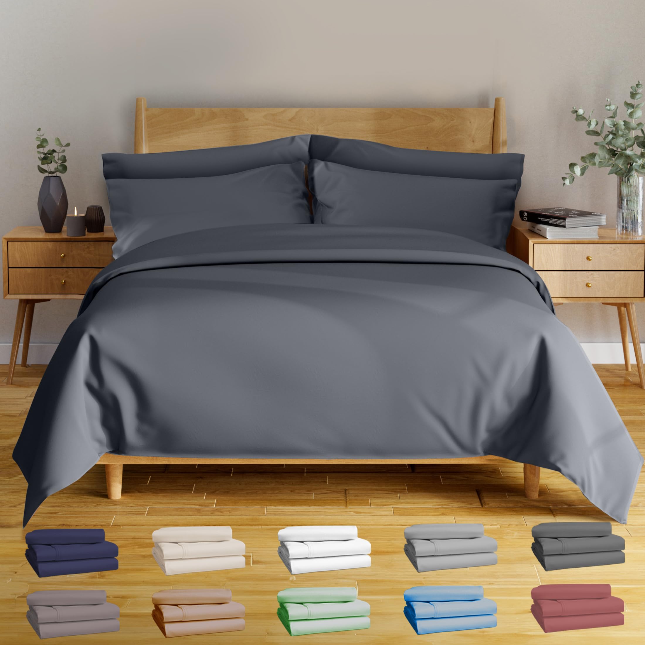 Bamboo Sheets King Size Sheets 6 Piece 100% Organic Bamboo King Sheets Cooling Sheets King Deep Pocket King Bed Sheets King Size Sheet Set King Size Bed Sheets Extra Deep Pocket Sheets Charcoal Gray