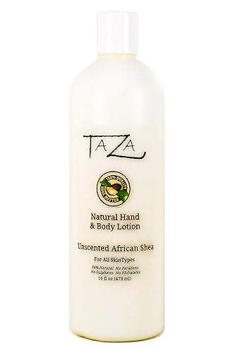 Taza Loción corporal y natural de karité africano sin perfume, 16 onzas líquidas de humedad intensa para pieles muy secas con aceite de semilla de