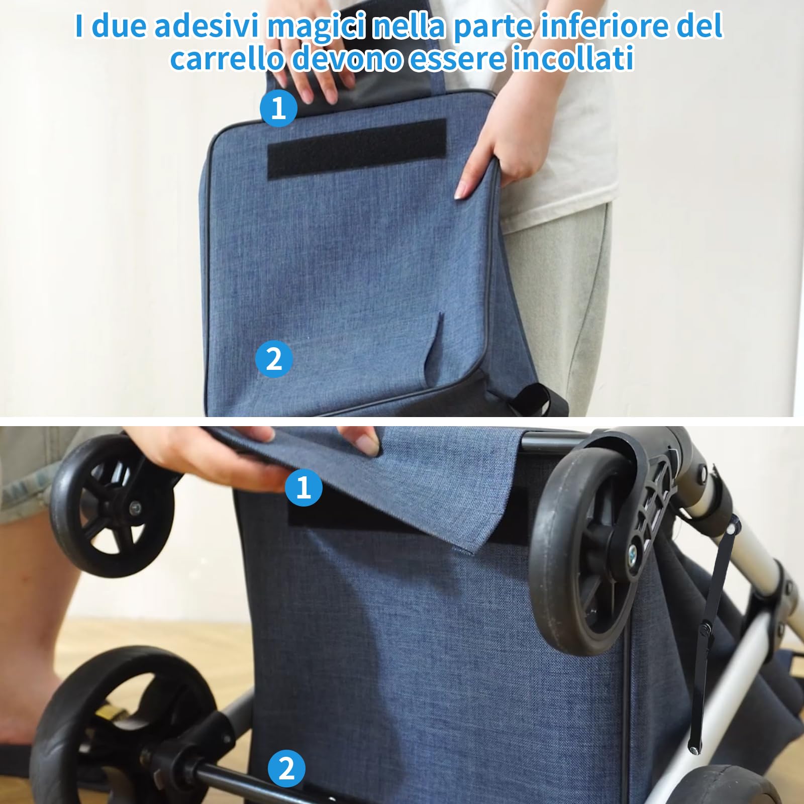 Carrello della Spesa, 8L e Tasca Posteriore, con 4 Ruote, e una grande Capacità di 25 kg Carrello Portaspesa, 46L Trolley Spesa on Wheels (Azzurro)