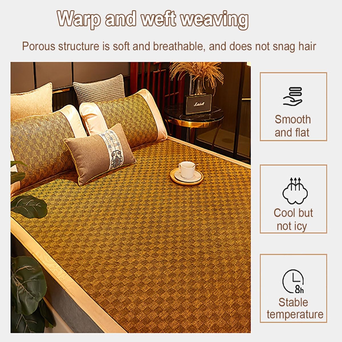 Materassino rinfrescante estivo in bambù, pieghevole, traspirante, per climi caldi, leggero, design ecologico, perfetto per letto singolo/matrimoniale, stile tradizionale cinese