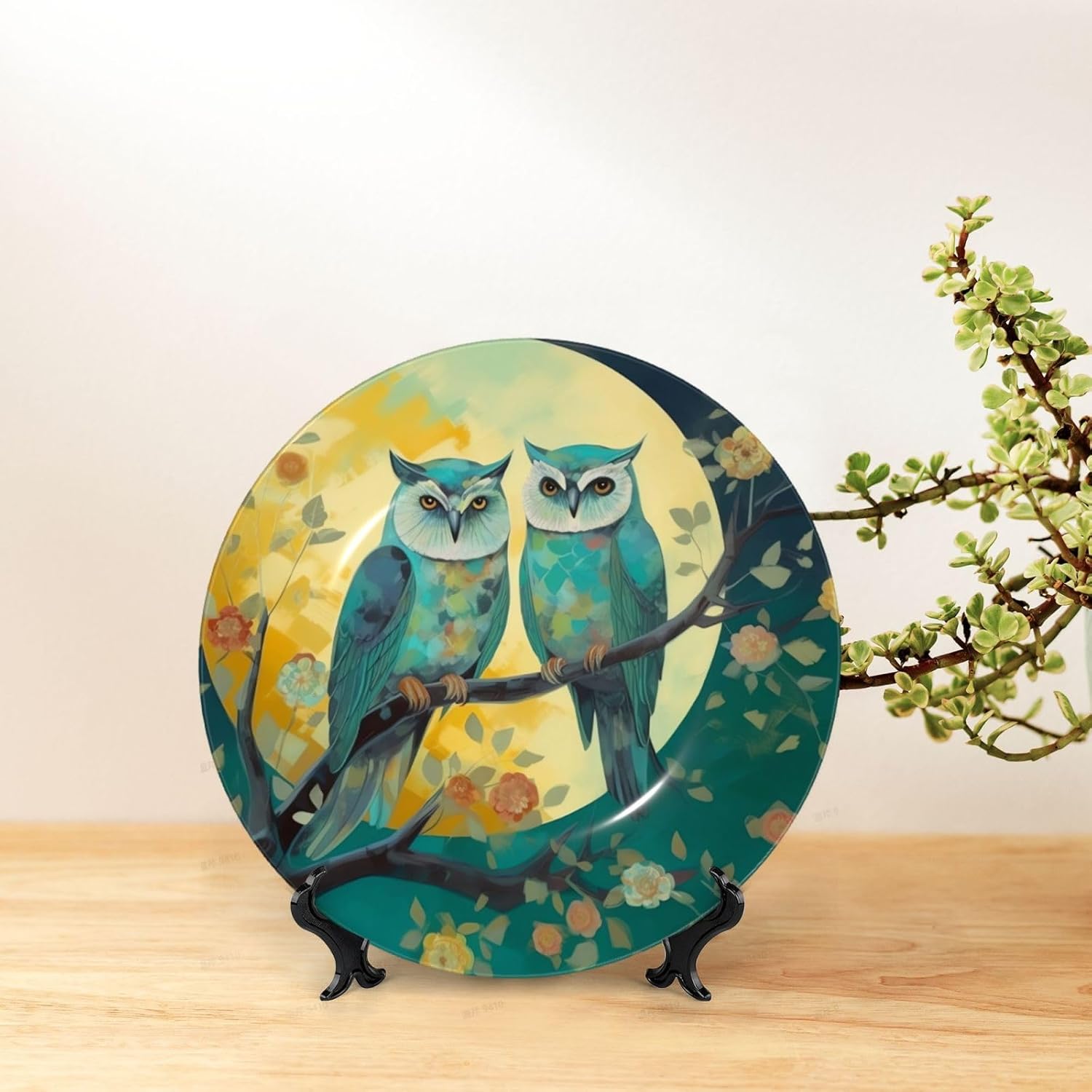 Decorative Plate Art Crafts Bone China Decorative Plate with Display Rack Souvenir Wall Decor Ceramic Ornaments Dinner Plates Ceramic Decoratives Plates for Home Office 10in