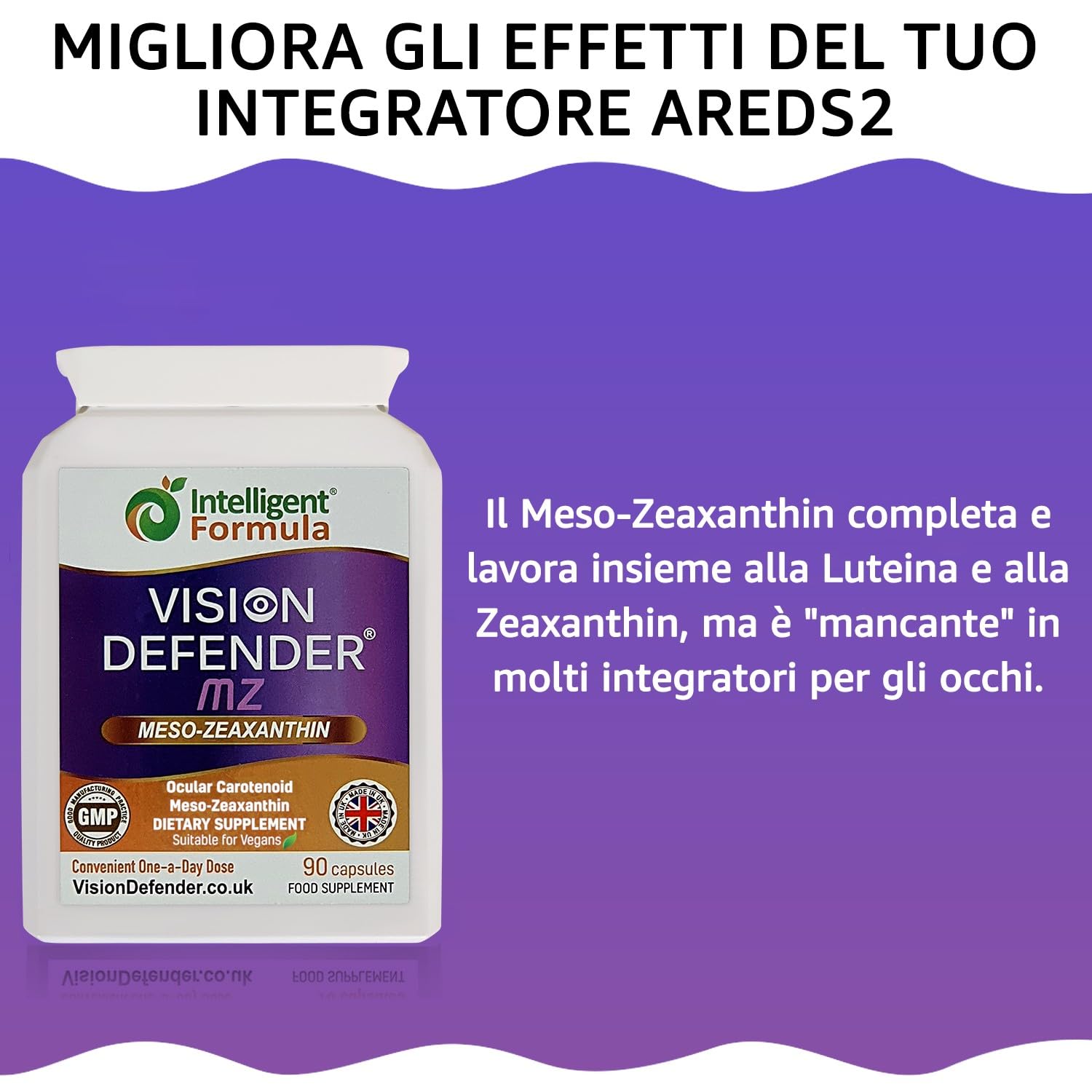 Vision Defender MZ Integratore per la Salute degli Occhi - 10mg Meso-Zeaxantina da Estratto di Tagete - Carotenoide Antiossidante per il Supporto della Vista e la Nutrizione della Retina - 90 Capsule
