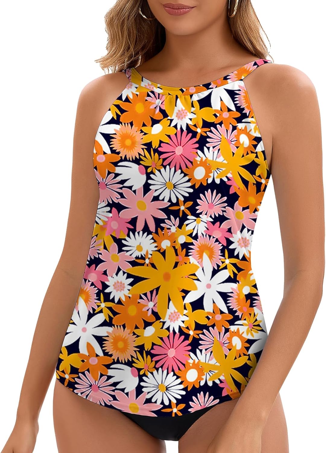 WOWENY Tankini Tops for Women Halter Swimwear Tops Only High Neck Bathing Suit Top No Bottom