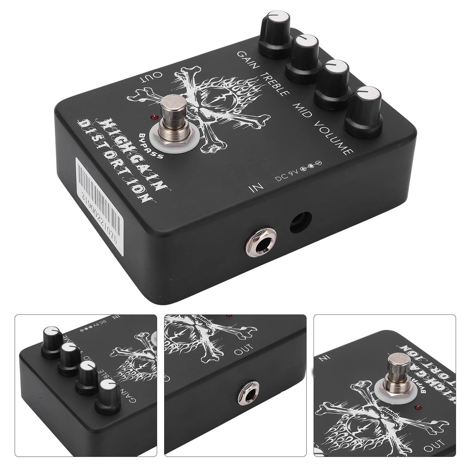 LiebeWH Pedale Effetto Distorsione Ad Alto Guadagno, Pedale per Chitarra con Guscio in Metallo con Controllo EQ per Musicisti Metal Rock Blues, Ingresso Corrente 11 MA 500 KΩ