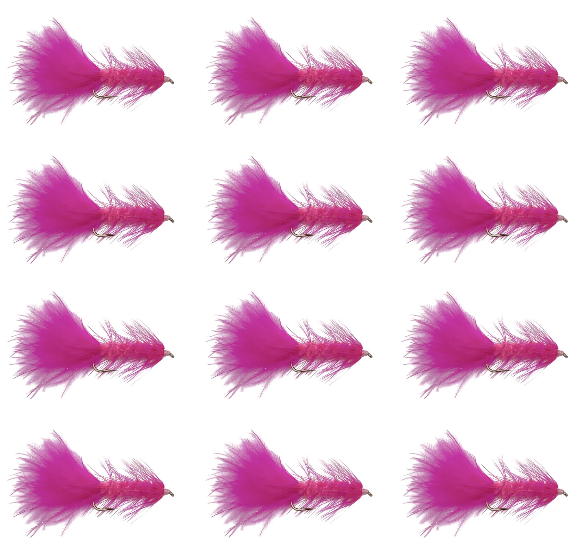Feeder Creek Fly Fishing Flies Woolly Bugger Flies | Streamer, Trout and Bass Flies | 12pc Fly Fishing Lures (Pink, 6)