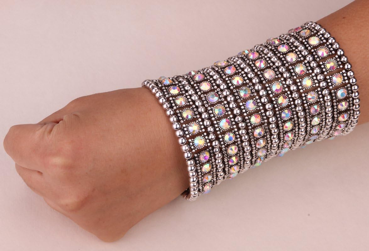 YACQ Women's Multilayer Wide Stretch Cuff Bracelets Fit Various Wrist Sizes - Soft Elastic Band - Lead & Nickle Free - Image 2