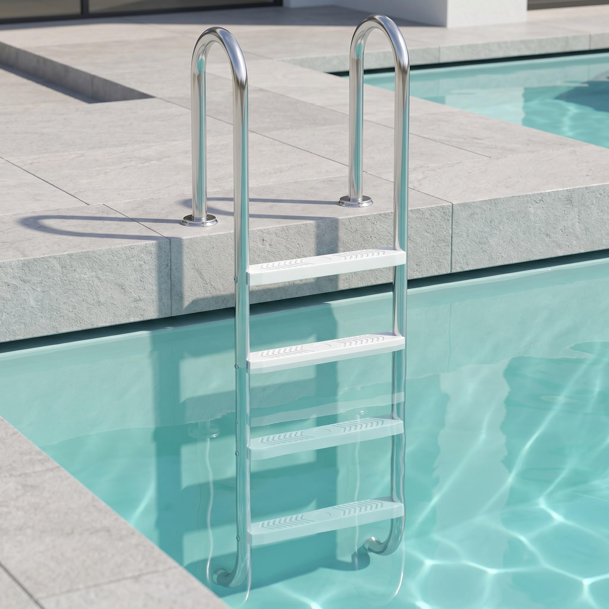 YRHome Escalera de piscina de 4 peldaños de acero inoxidable 304, antideslizante, hasta 150 kg, capacidad de carga de hasta 150 kg, escalera de piscina para piscina de jardín, piscina empotrable
