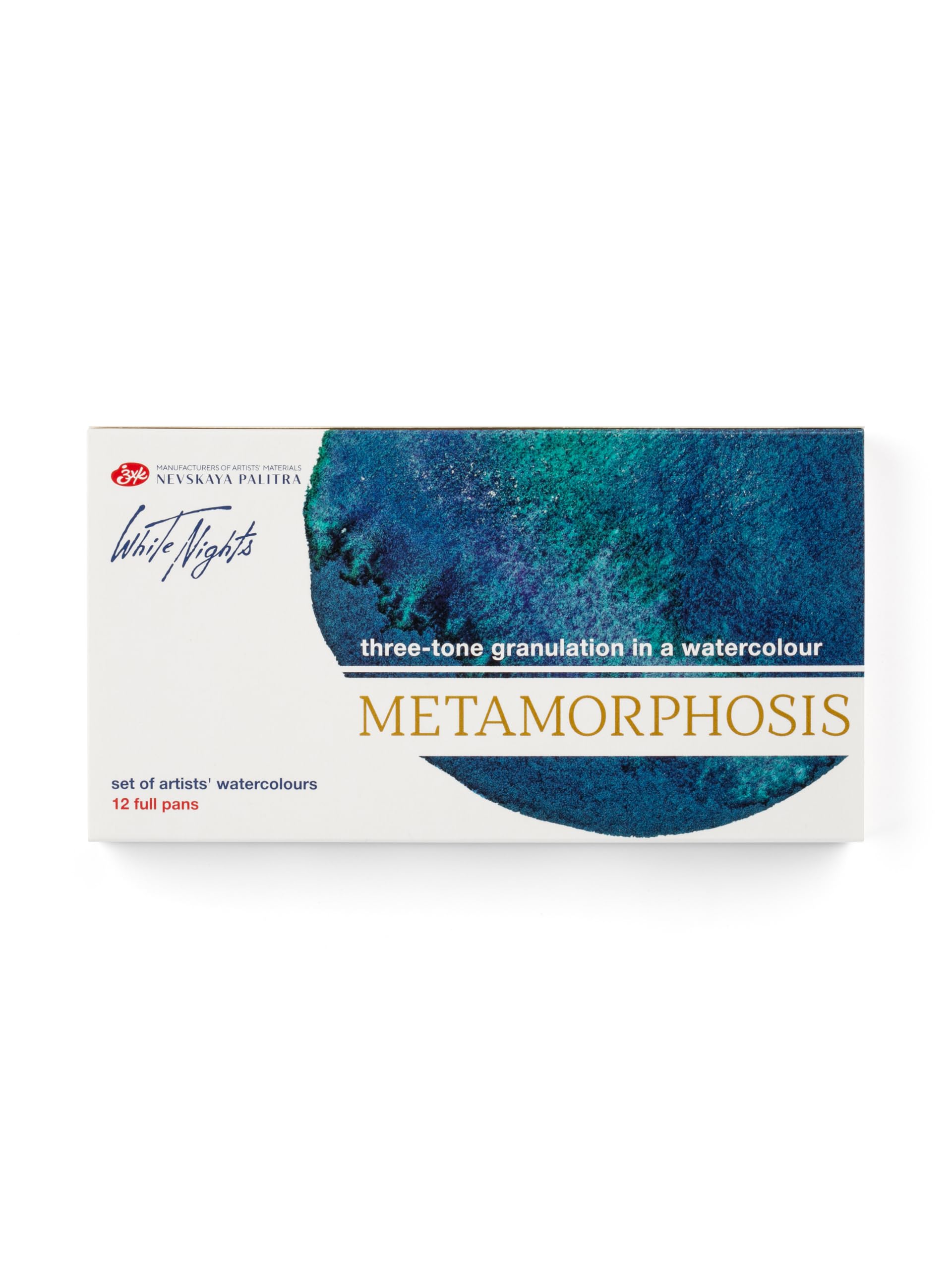 White Nights Limited Edition Granulation Metamorphoses Watercolor Collection of Professional Artist Grade Paints 12 Full Pans Set in Cardboard Box Vibrant Lightfast Colors by Nevskaya Palitra