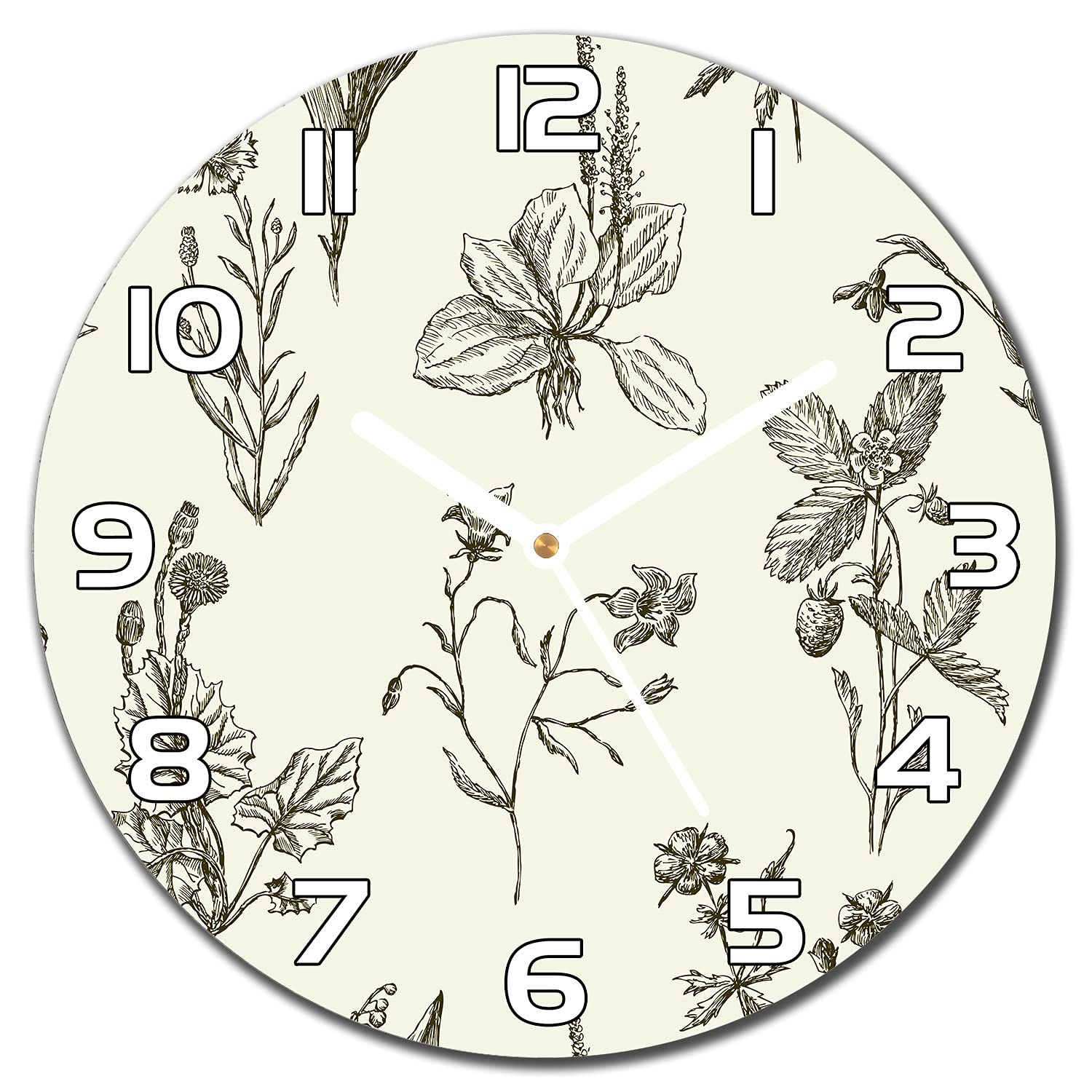 Horloge en verre de sécurité impression moderne fleurs sauvages dorées finition premium