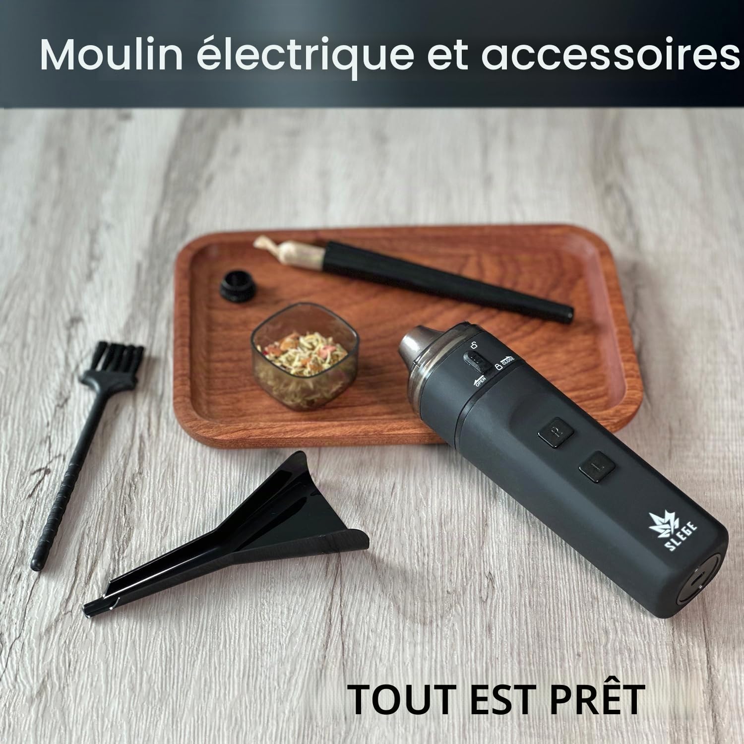Grinder électrique,Grinder à épices électrique,Portable broyeur épices/pollen,Super Puissance 7 Nm,Broyage bidirectionnel sans blocage,Mouture rapide 1,5 g, Avec trémie,Bol,Tube Conique (noir) USB
