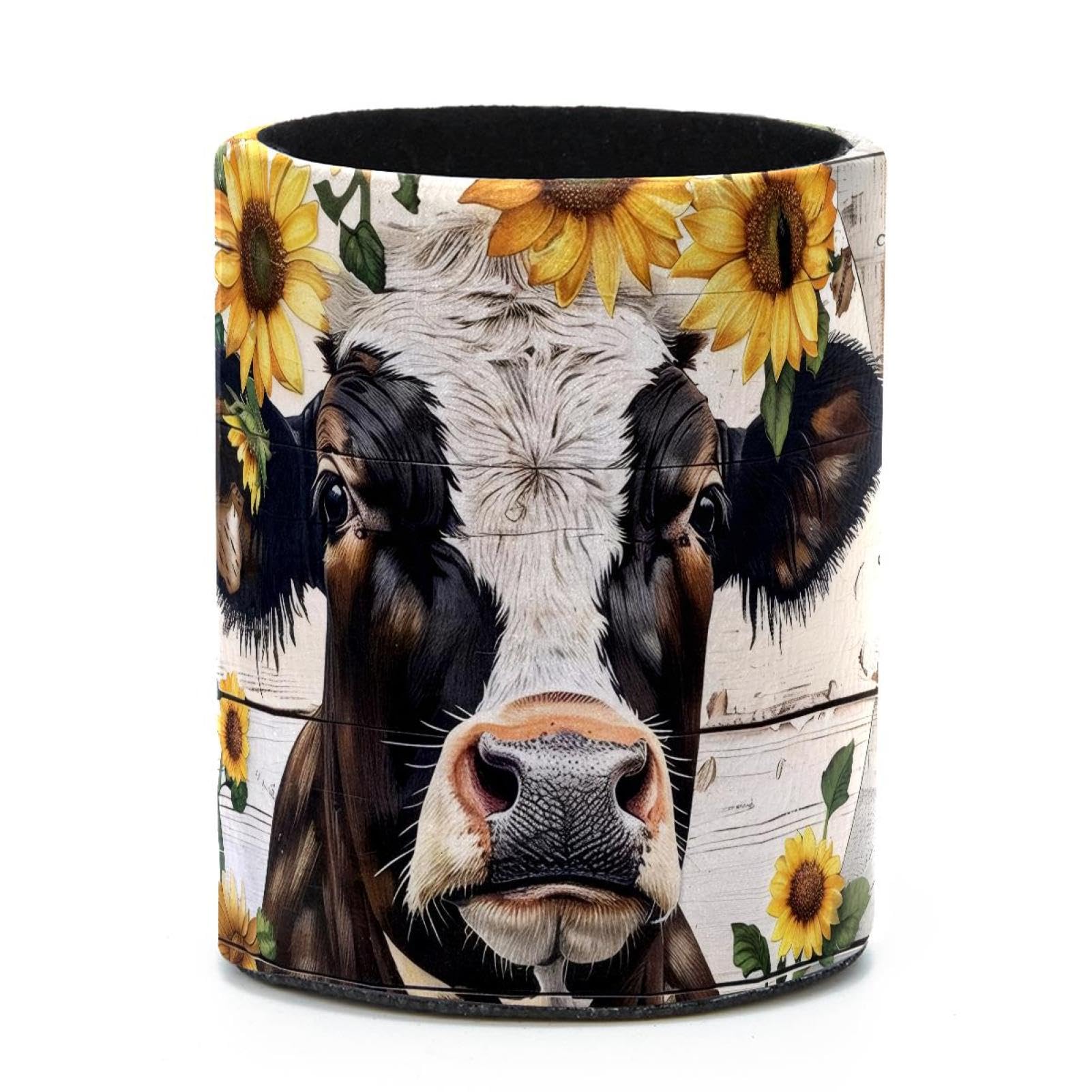 VAPOKF Round Pencil Holders for Desk, Sunflower Cow Pen Holders Pen Pot Makeup Brushes Storage Desktop Stationery Supplies Organiser for Home Office
