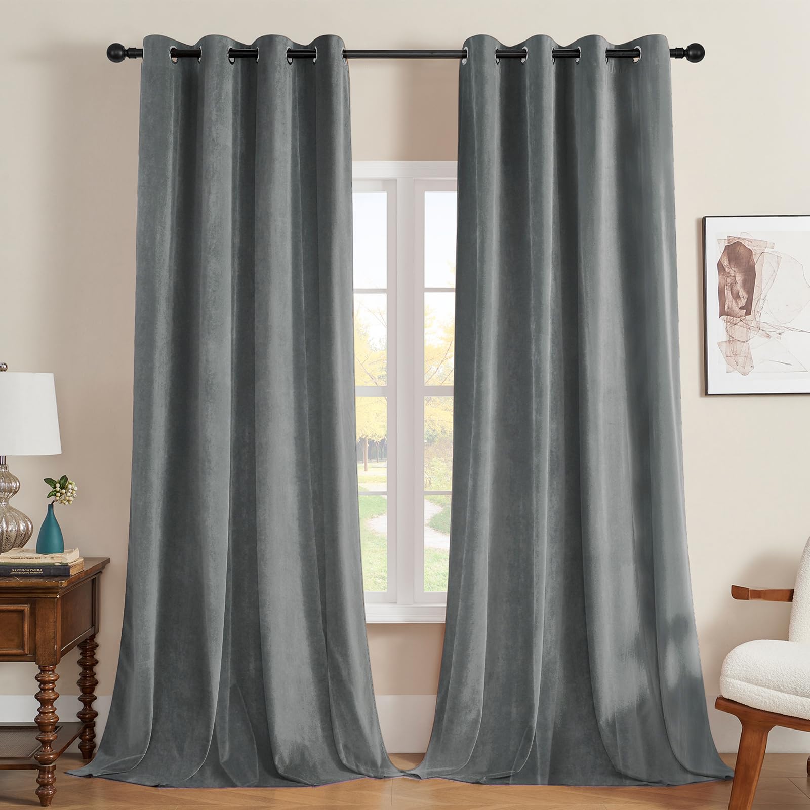 Joydeco Cortinas Salon de Terciopelo Térmicas 2 Piezas, Opacas y Aislantes, para Dormitorio Moderno (140x260cm, Gris)