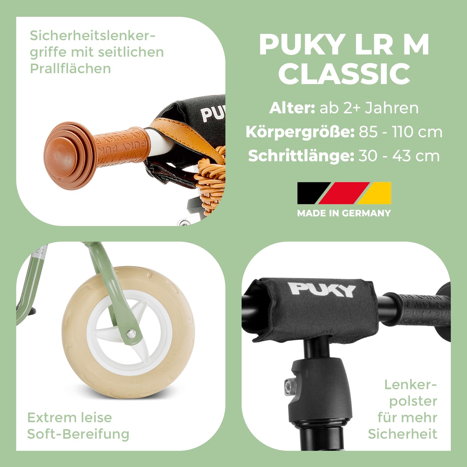 PUKY LR M Classic | sicheres und stylisches Laufrad | Lenker & Sattel höhenverstellbar | rutschfestes Trittbrett | für Kinder ab 2 Jahren