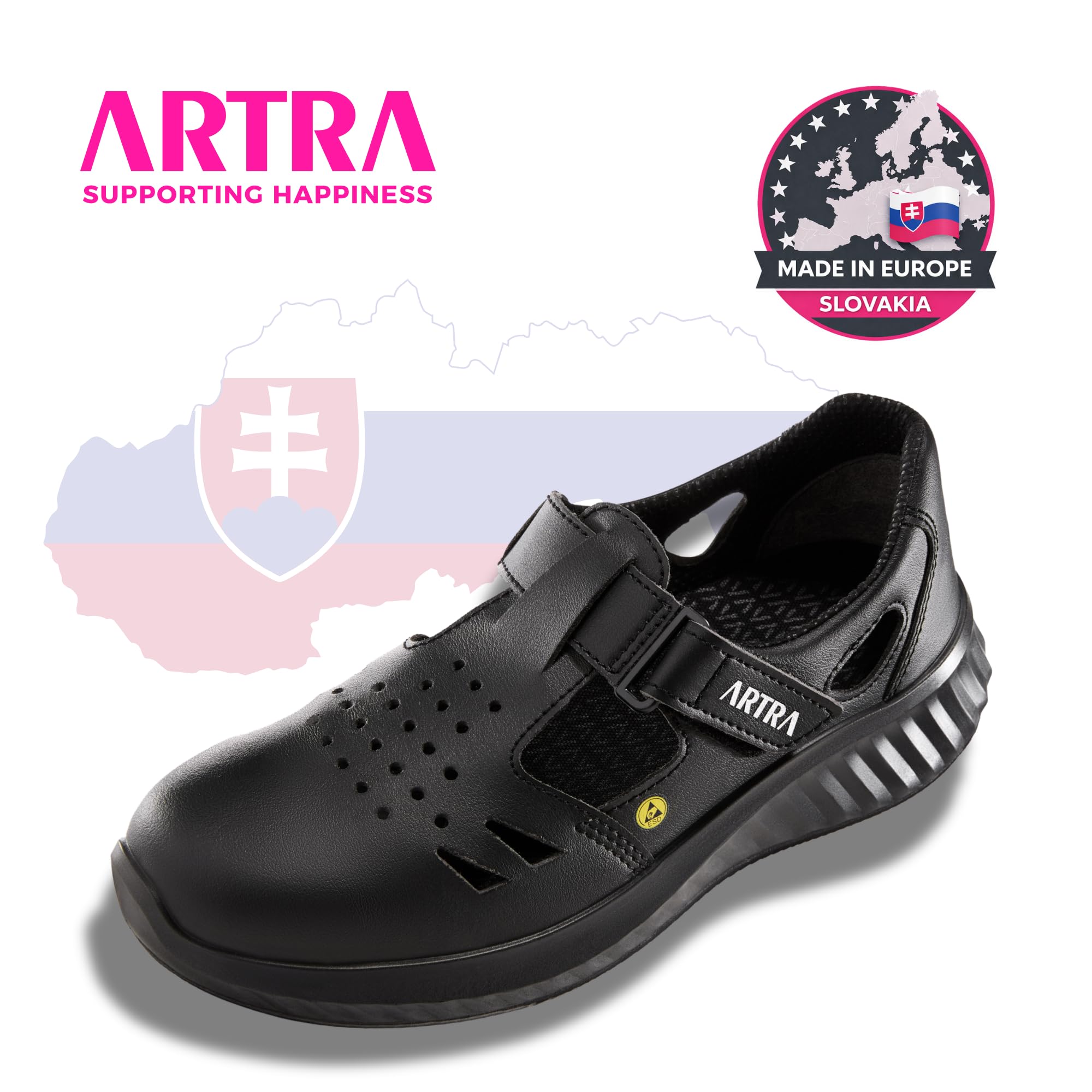 Artra S1 ESD - Sandalias de seguridad ligeras con puntera de acero, antideslizantes, talla 35-48