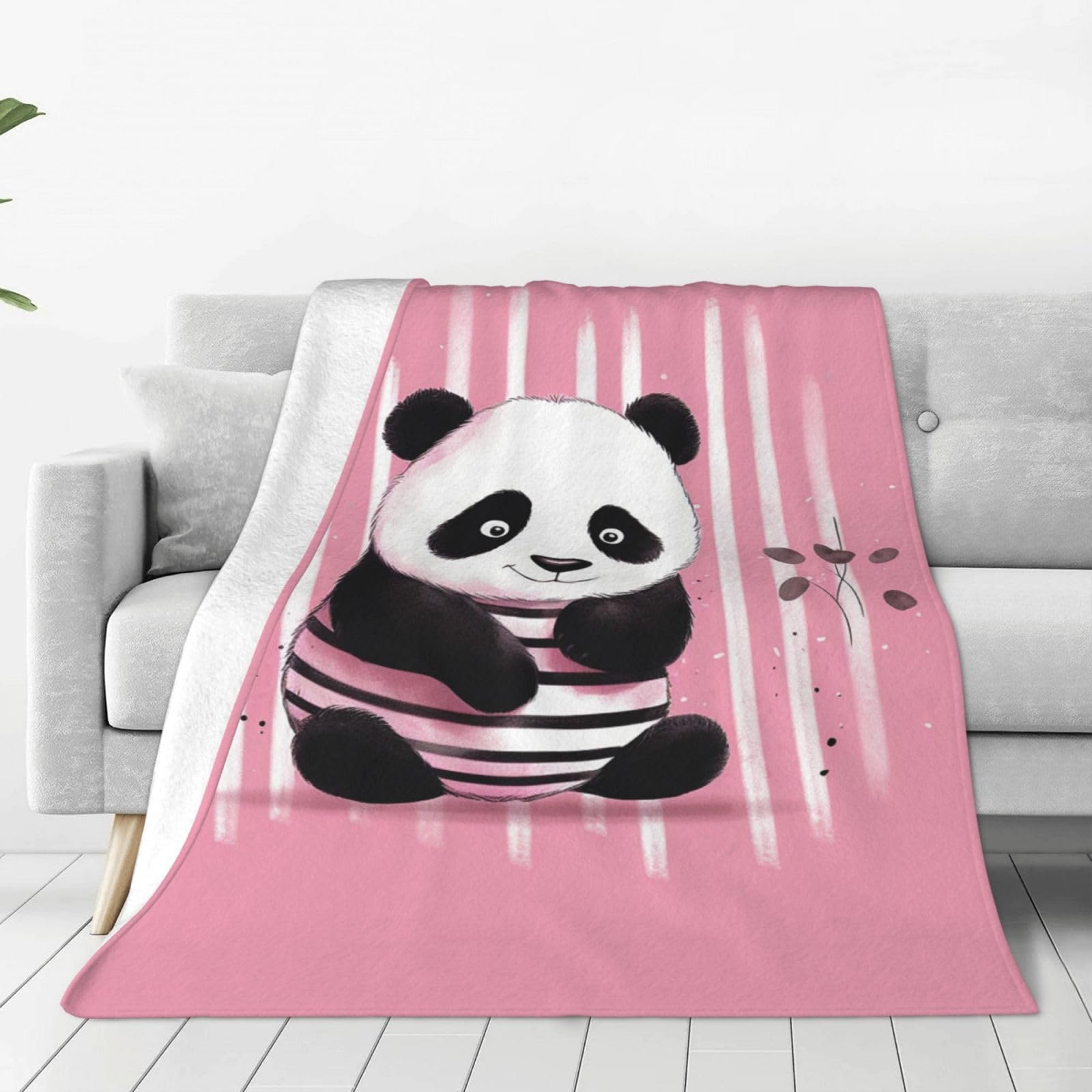 Striped Panda Throw Blanket for Couch, Plush Fuzzy Soft Flannel Blankets and Throws for Sofa, 60"x50" Bed Blankets for Travel Camping Chair, All Season Warm Fleece Blanket