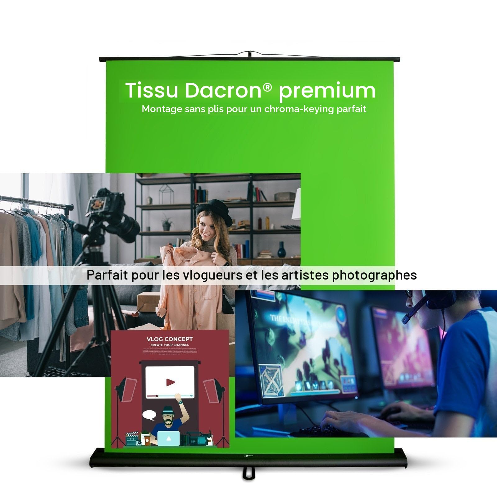 Toile de fon Extensible | Écran Vert | Toile pour Photographie, vidéo et TV | Fond de Studio | Pliable et Facile à Transporter | 150 x 200 cm