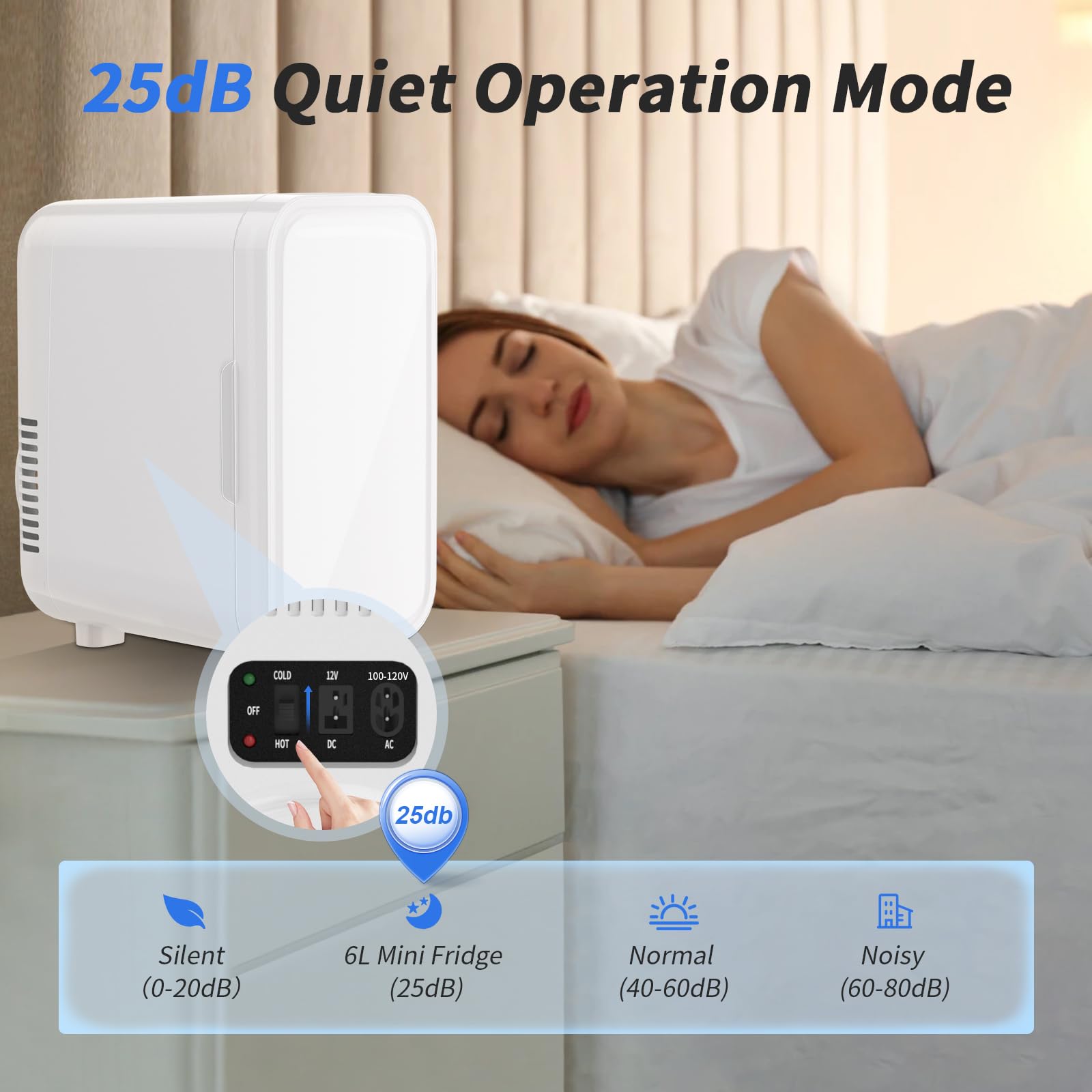 YASHE Mini 6 litrów/8 puszek 220-240 V AC/DC, przenośna chłodziarka termoelektryczna, lodówka do sypialni, do pielęgnacji skóry, napojów, biura, akademika i samochodu, biała